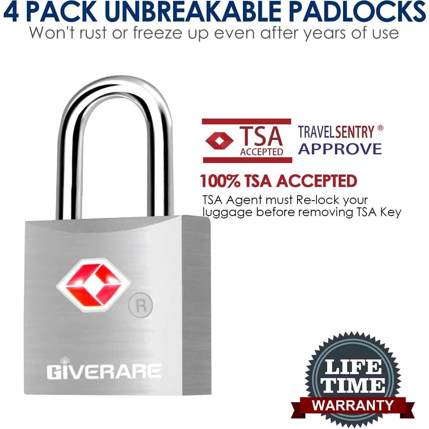 Pack de 4 Candados de Equipaje GIVERARE Aprobados por TSA