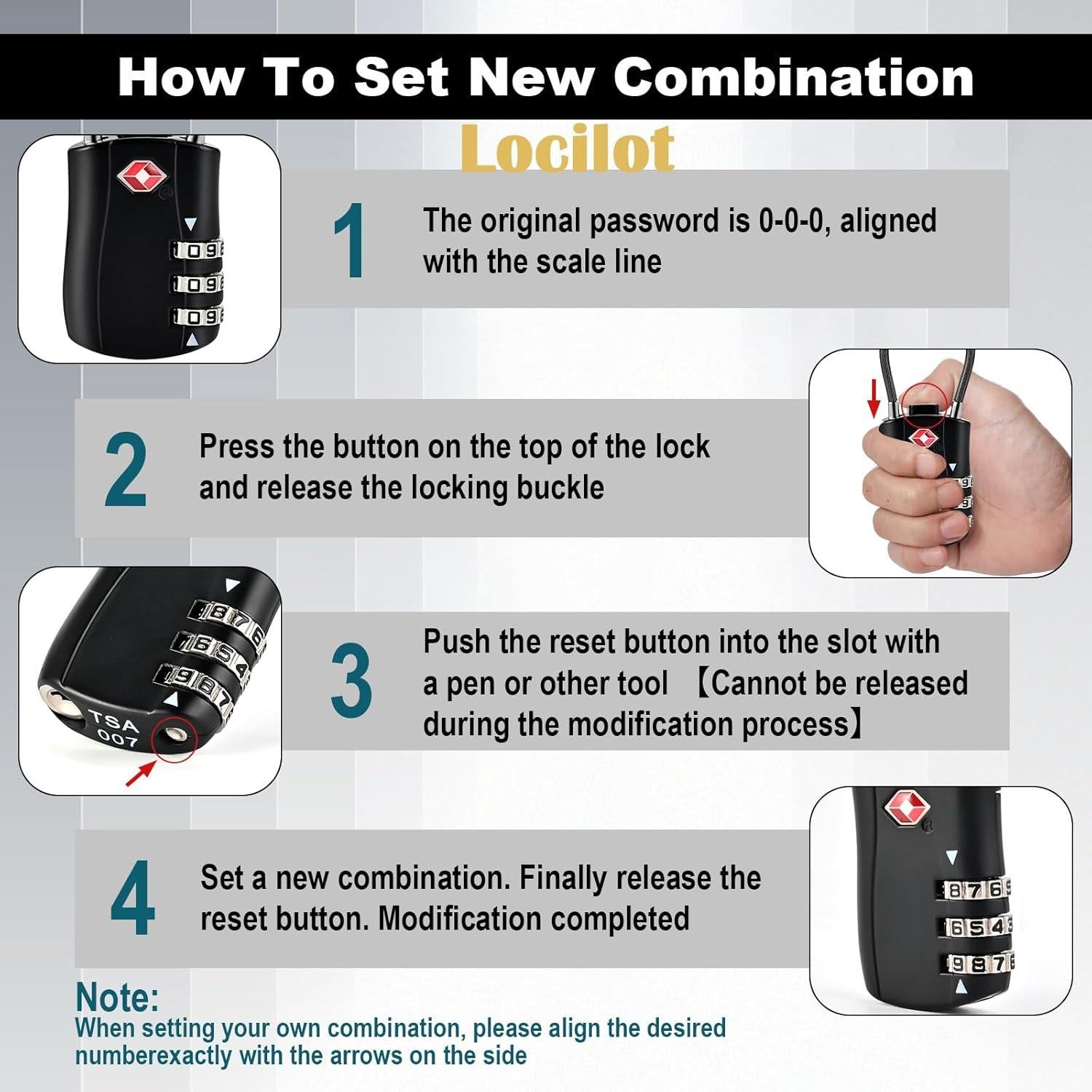 5 Candados TSA Locilot con 10 Candados de Cremallera - Alta Seguridad