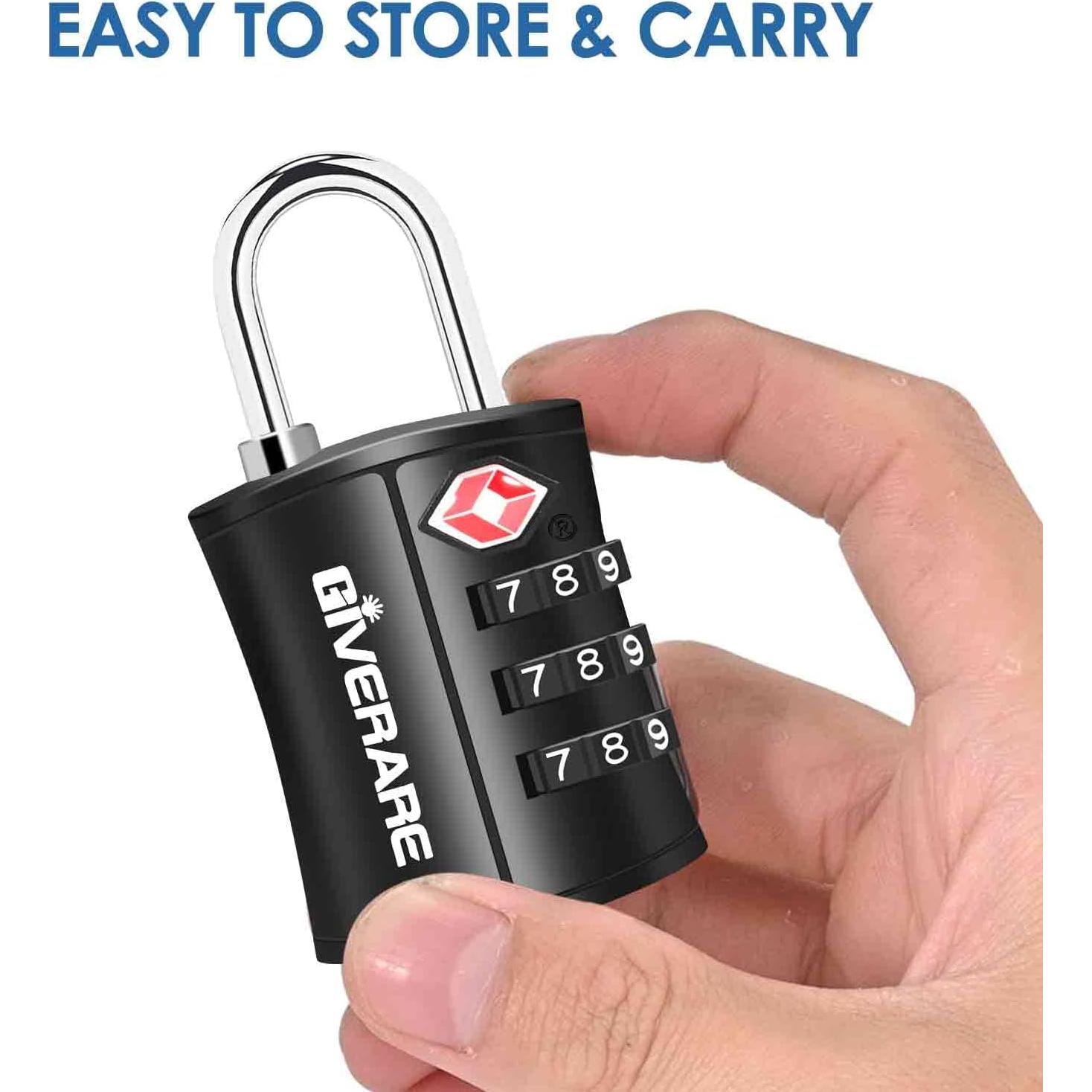 Candados de Equipaje GIVERARE TSA-109, 4 Piezas, Combinación 3 Dígitos