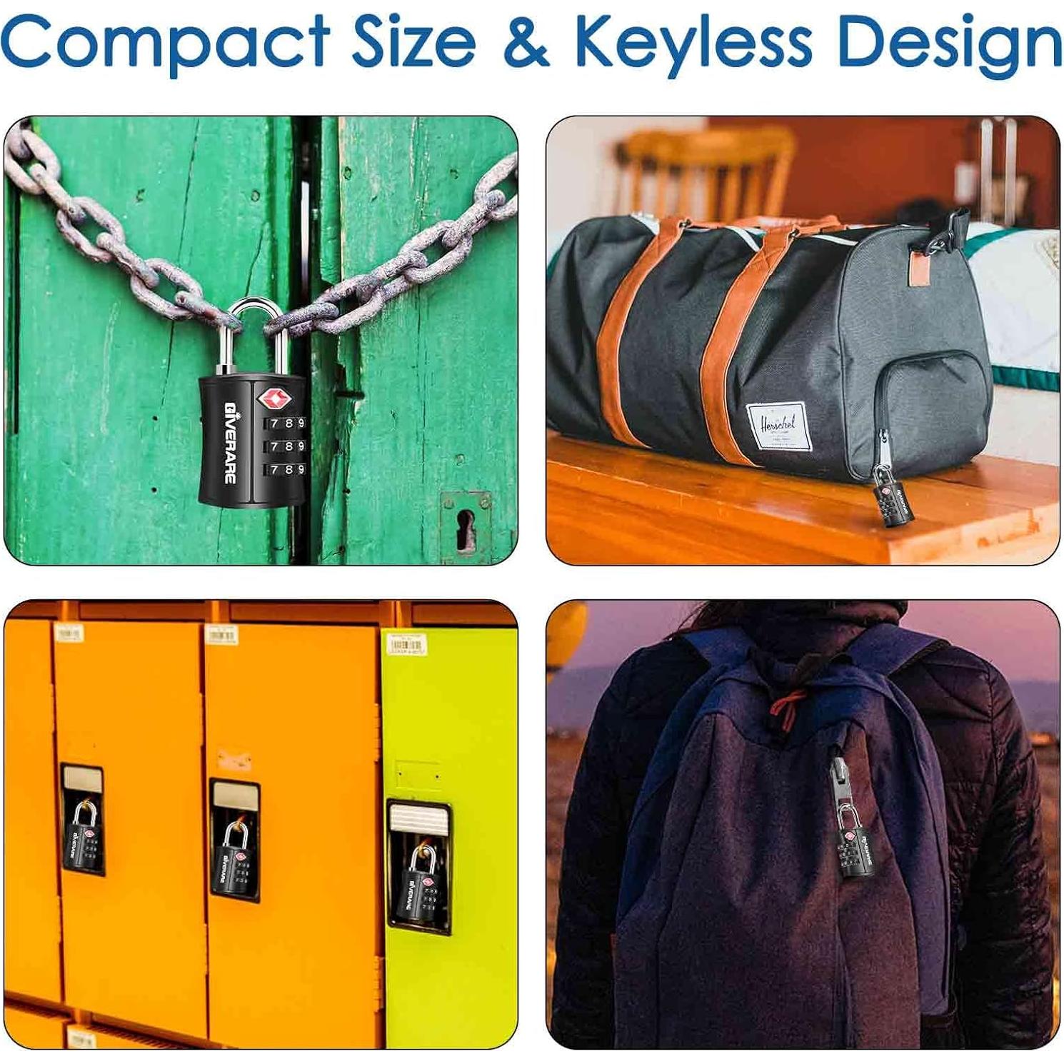 Candados de Equipaje GIVERARE TSA-109, 4 Piezas, Combinación 3 Dígitos