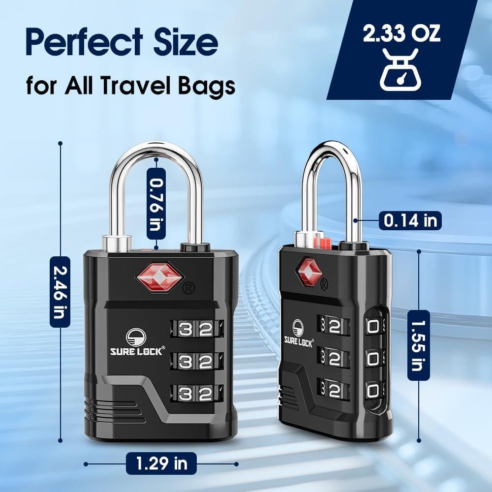 Candados TSA Sure Lock para Equipaje - 2 Piezas, Negro