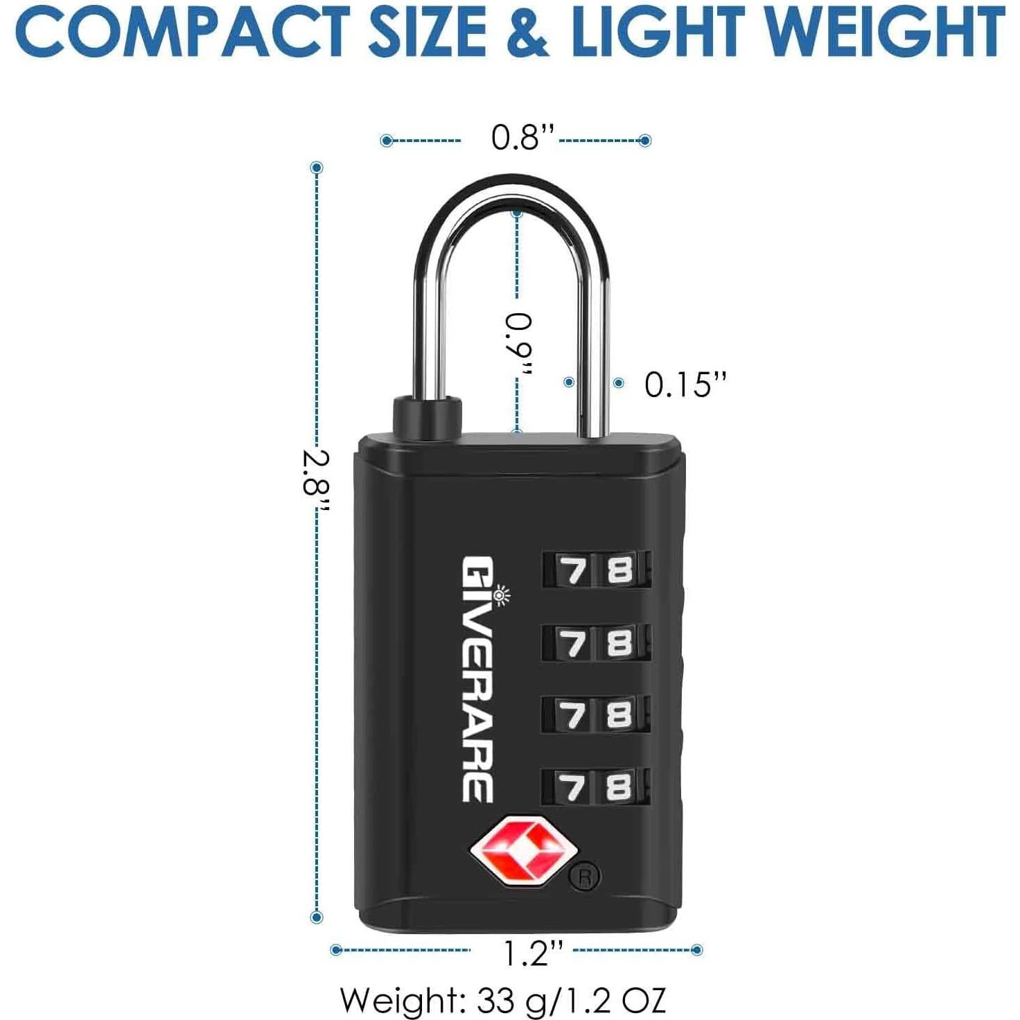 4 Candados de Equipaje TSA GIVERARE 4 Dígitos Antirrobo Negro