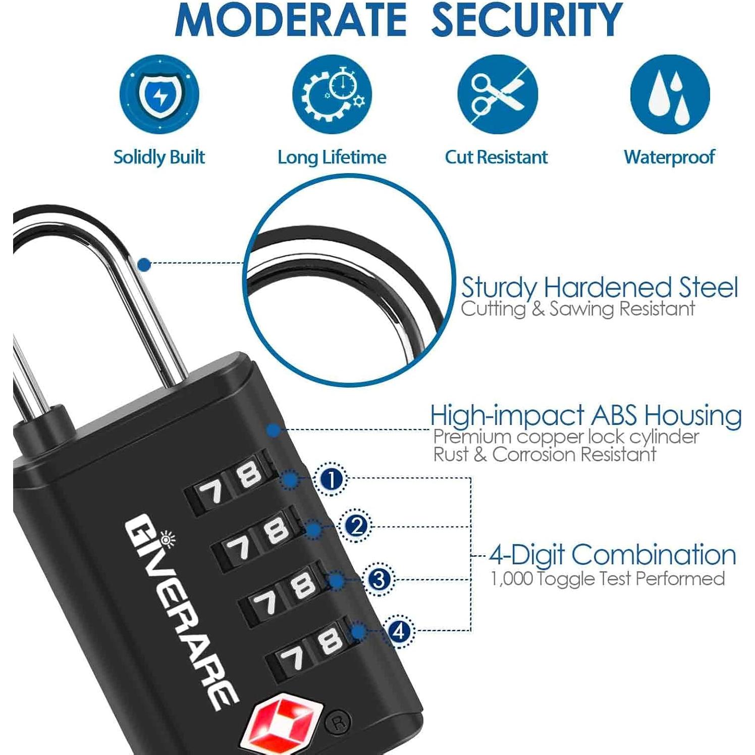 4 Candados de Equipaje TSA GIVERARE 4 Dígitos Antirrobo Negro