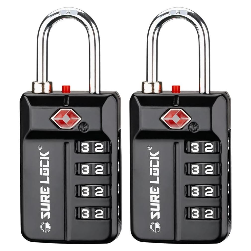 Candados de Combinación TSA Sure Lock 4 Dígitos - 2 Paquete Negro
