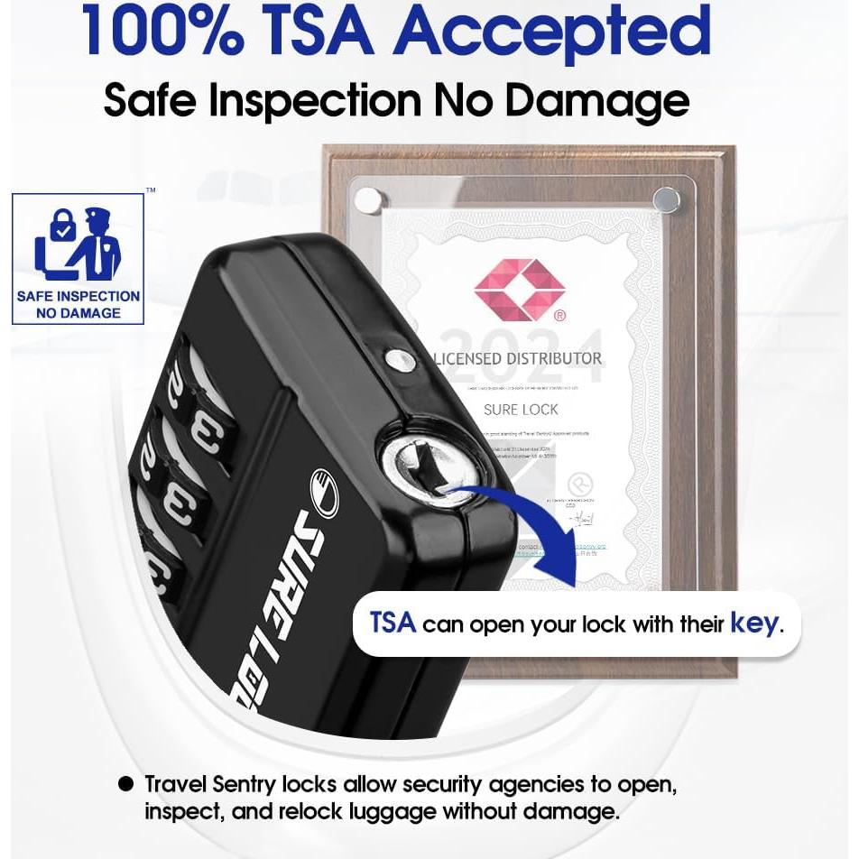 Candados de Combinación TSA Sure Lock 4 Dígitos - 2 Paquete Negro