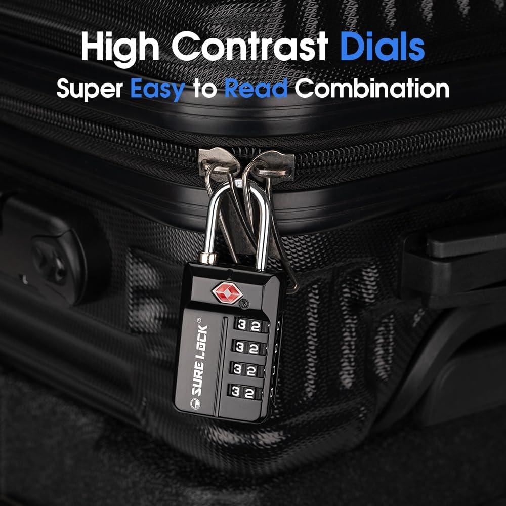 Candados de Combinación TSA Sure Lock 4 Dígitos - 2 Paquete Negro