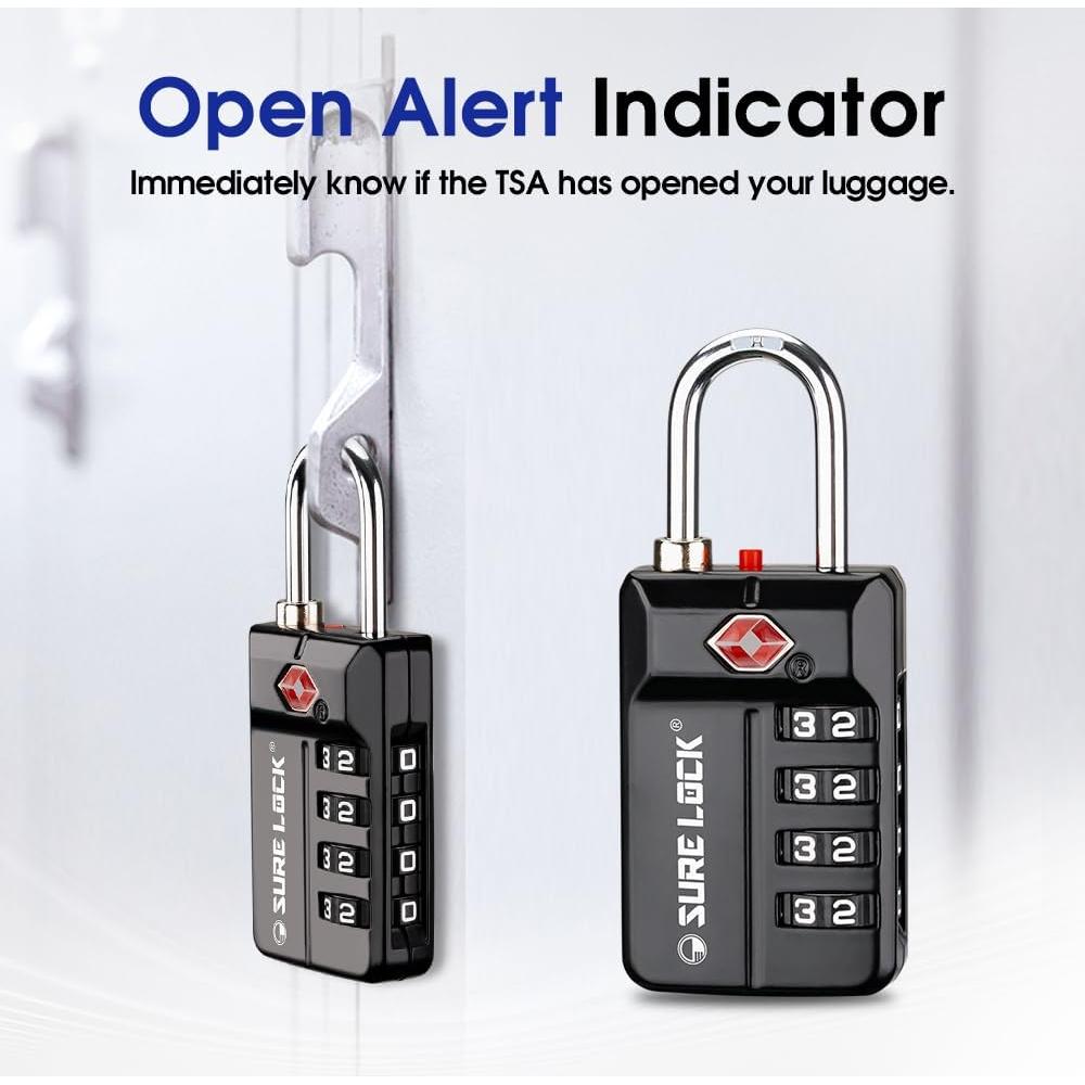 Candados de Combinación TSA Sure Lock 4 Dígitos - 2 Paquete Negro