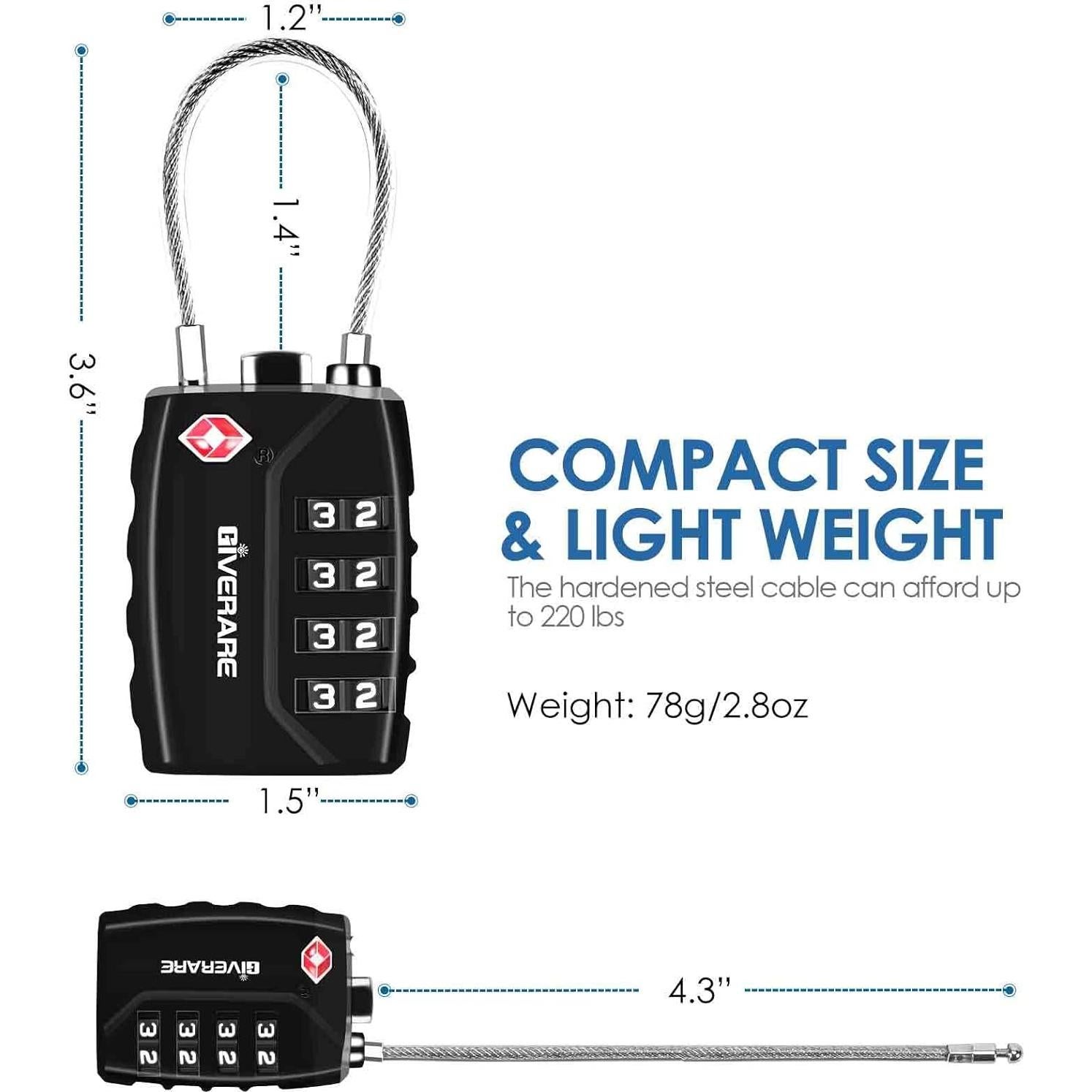 2 Candados de Equipaje GIVERARE TSA 4 Dígitos Inrompibles