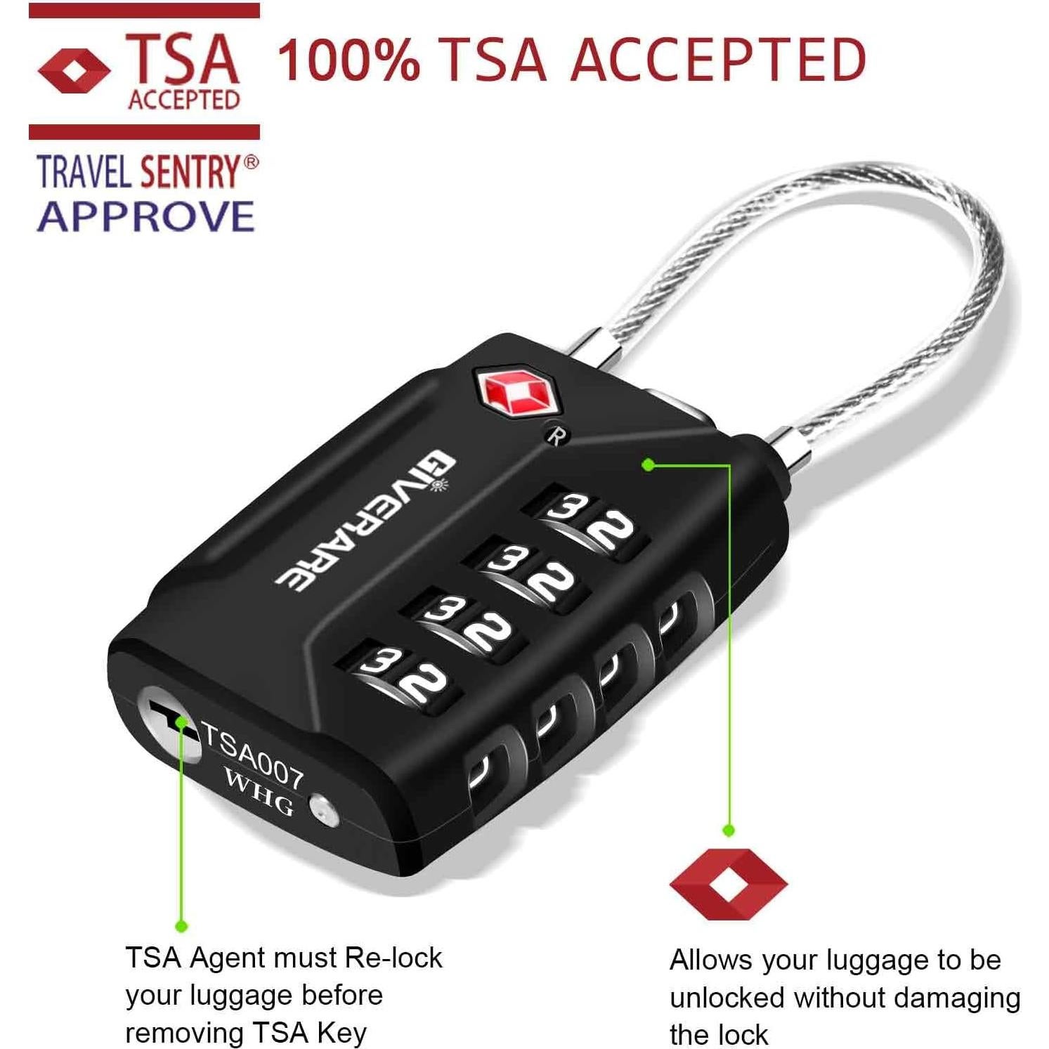 2 Candados de Equipaje GIVERARE TSA 4 Dígitos Inrompibles