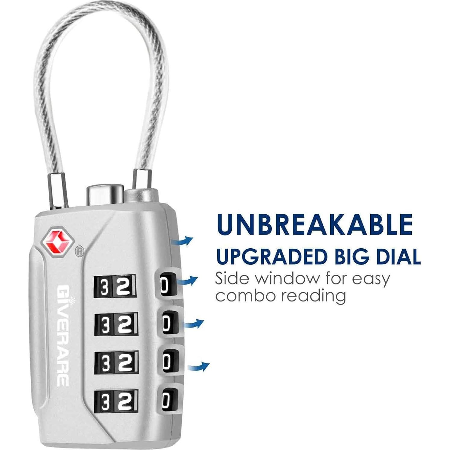 2 Candados de Equipaje GIVERARE TSA 4 Dígitos Inrompibles