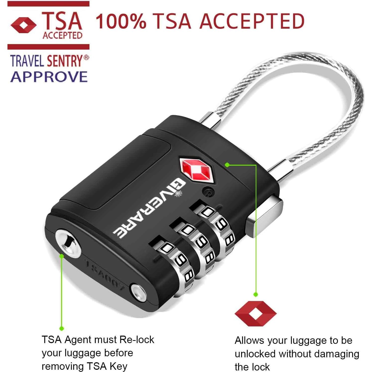 2 Candados de Equipaje TSA GIVERARE con Combinación 3 Dígitos