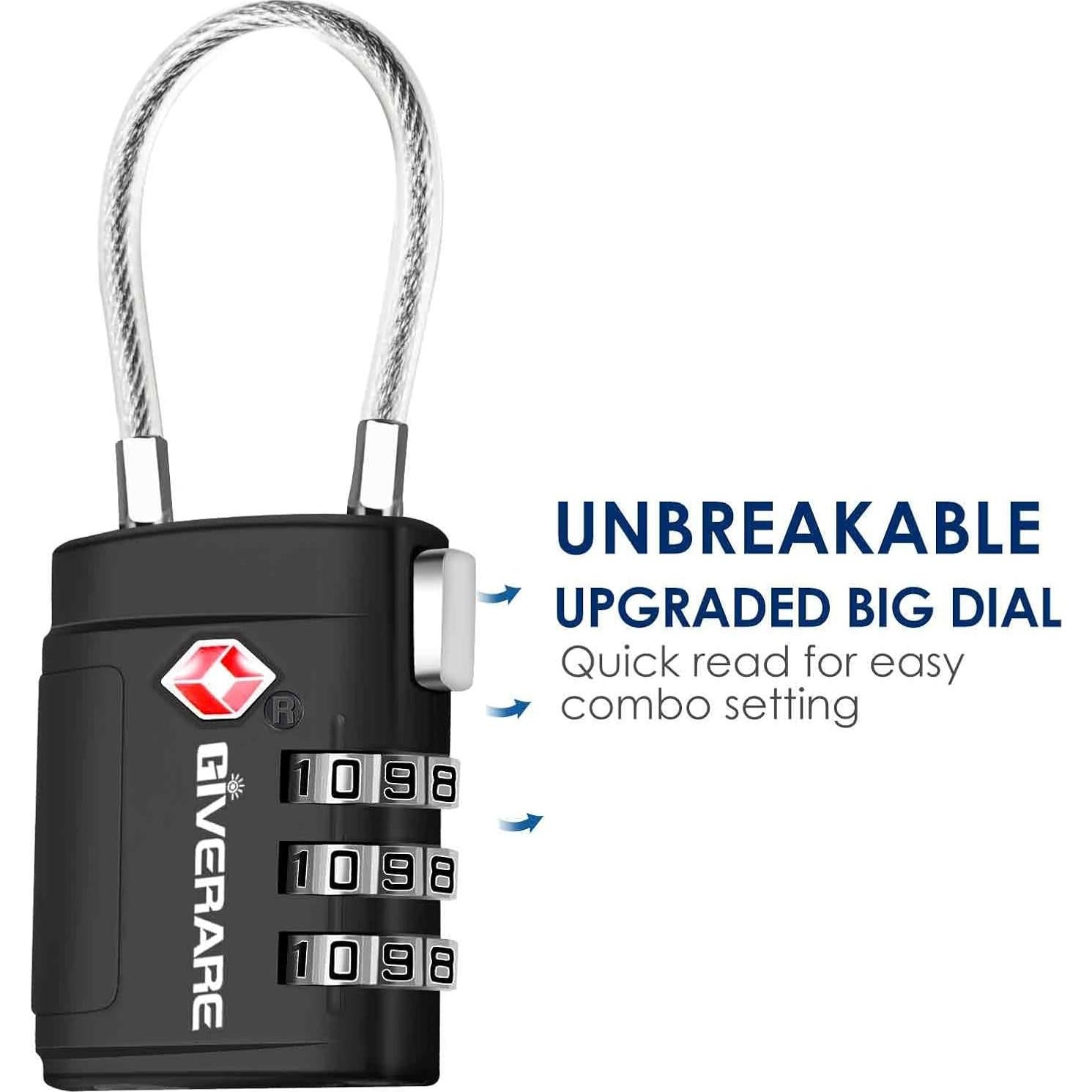 2 Candados de Equipaje TSA GIVERARE con Combinación 3 Dígitos