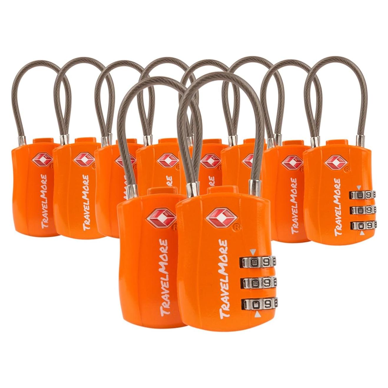 Paquete de 10 Candados de Combinación TSA TravelMore Naranja