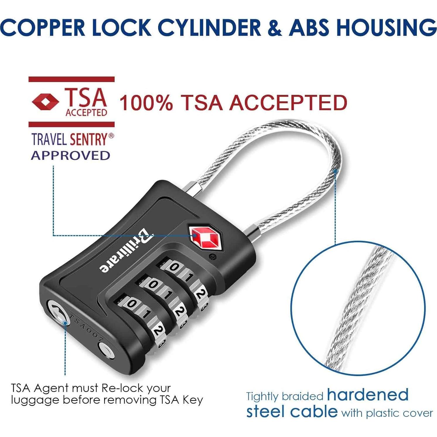 2 Candados de Combinación Brillirare TSA Impermeables 3 Dígitos