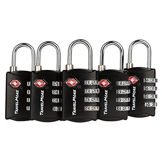 5 Candados de Equipaje TSA TravelMore con Combinación 4 Dígitos