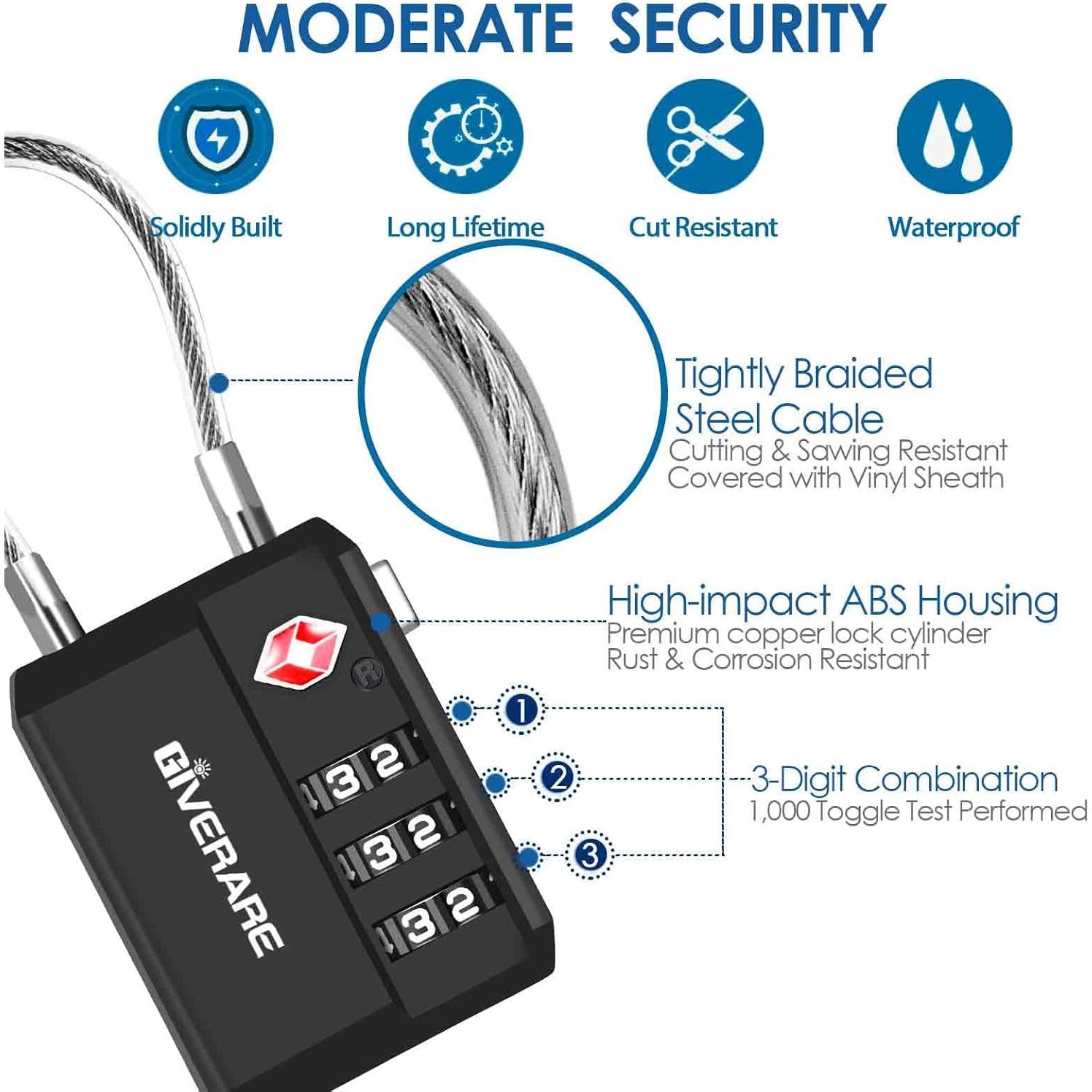 2 Candados de Equipaje GIVERARE Aprobados por TSA - Combinación 3 Dígitos