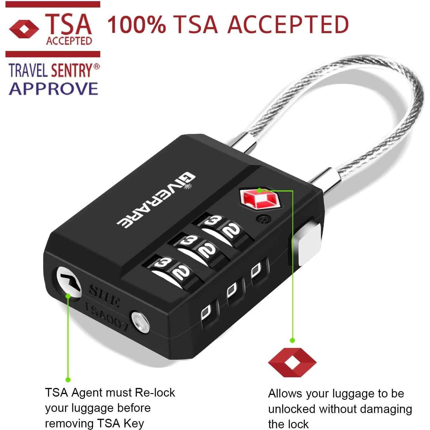2 Candados de Equipaje GIVERARE Aprobados por TSA - Combinación 3 Dígitos