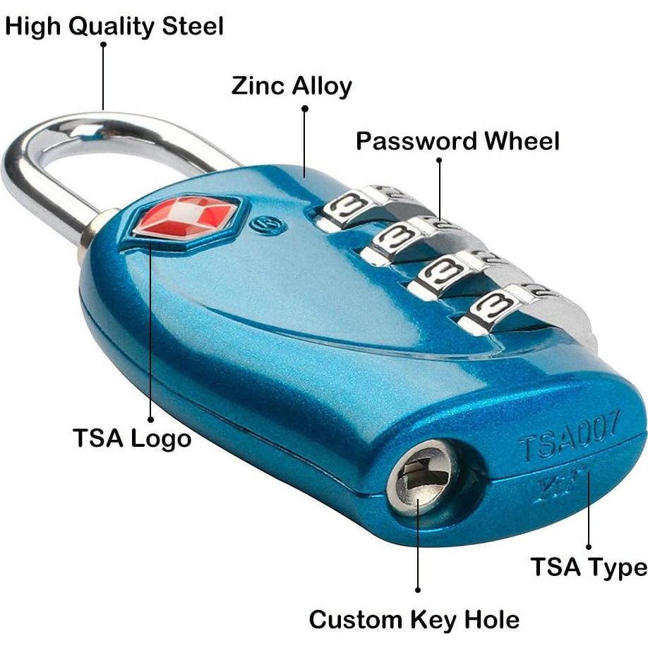 Candados de Equipaje TSA Zhovee 4 Dígitos Azul 4 Pack