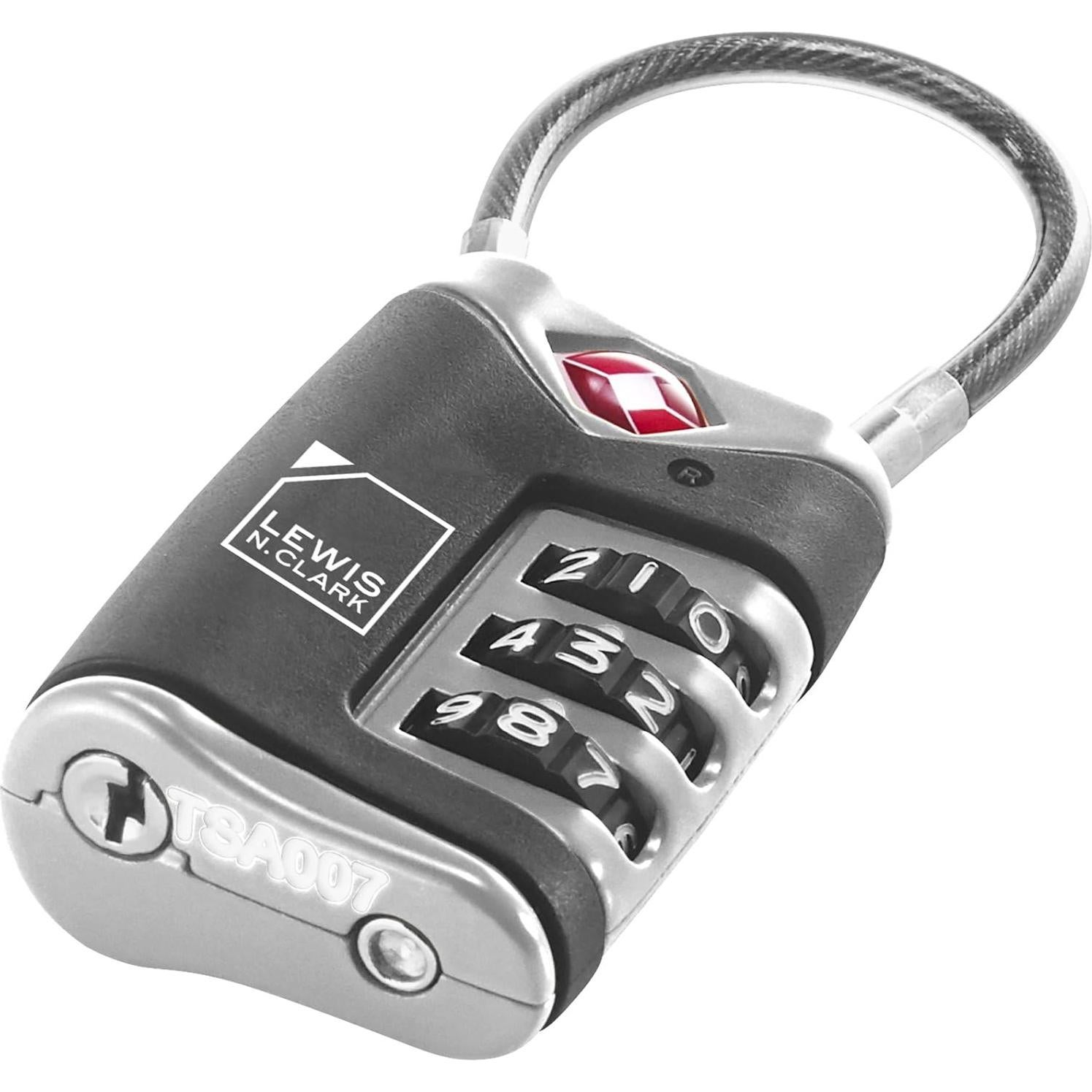 Candado de Equipaje TSA Lewis N. Clark con Cable de Acero Negro