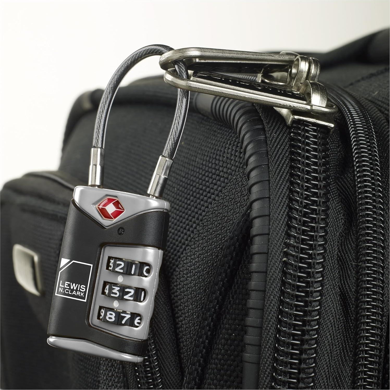 Candado de Equipaje TSA Lewis N. Clark con Cable de Acero Negro