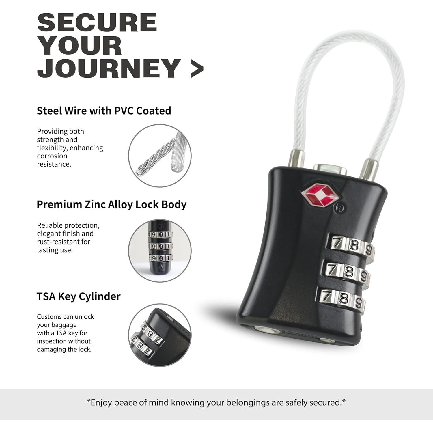 Candado de Combinación TSA UP Security Negro 3 Dígitos