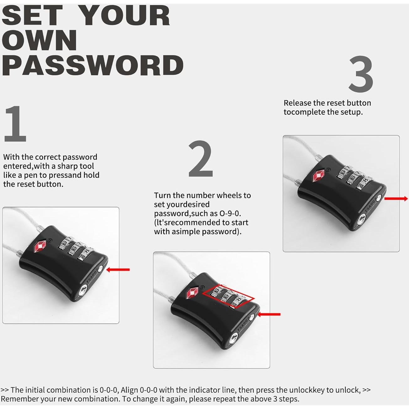 Candado de Combinación TSA UP Security Negro 3 Dígitos