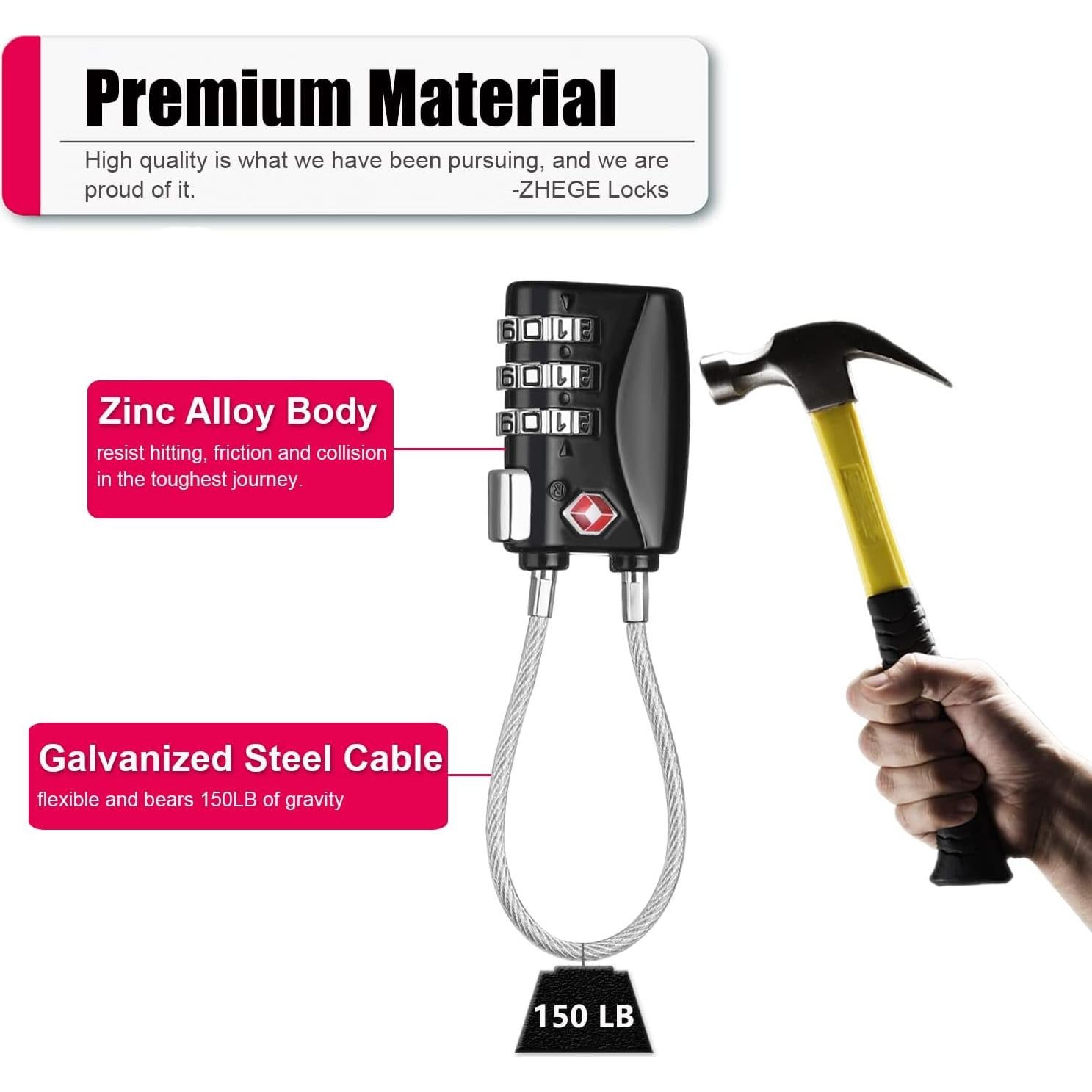 Candados de Equipaje TSA ZHEGE, Paquete de 4, 3 Dígitos, Negro