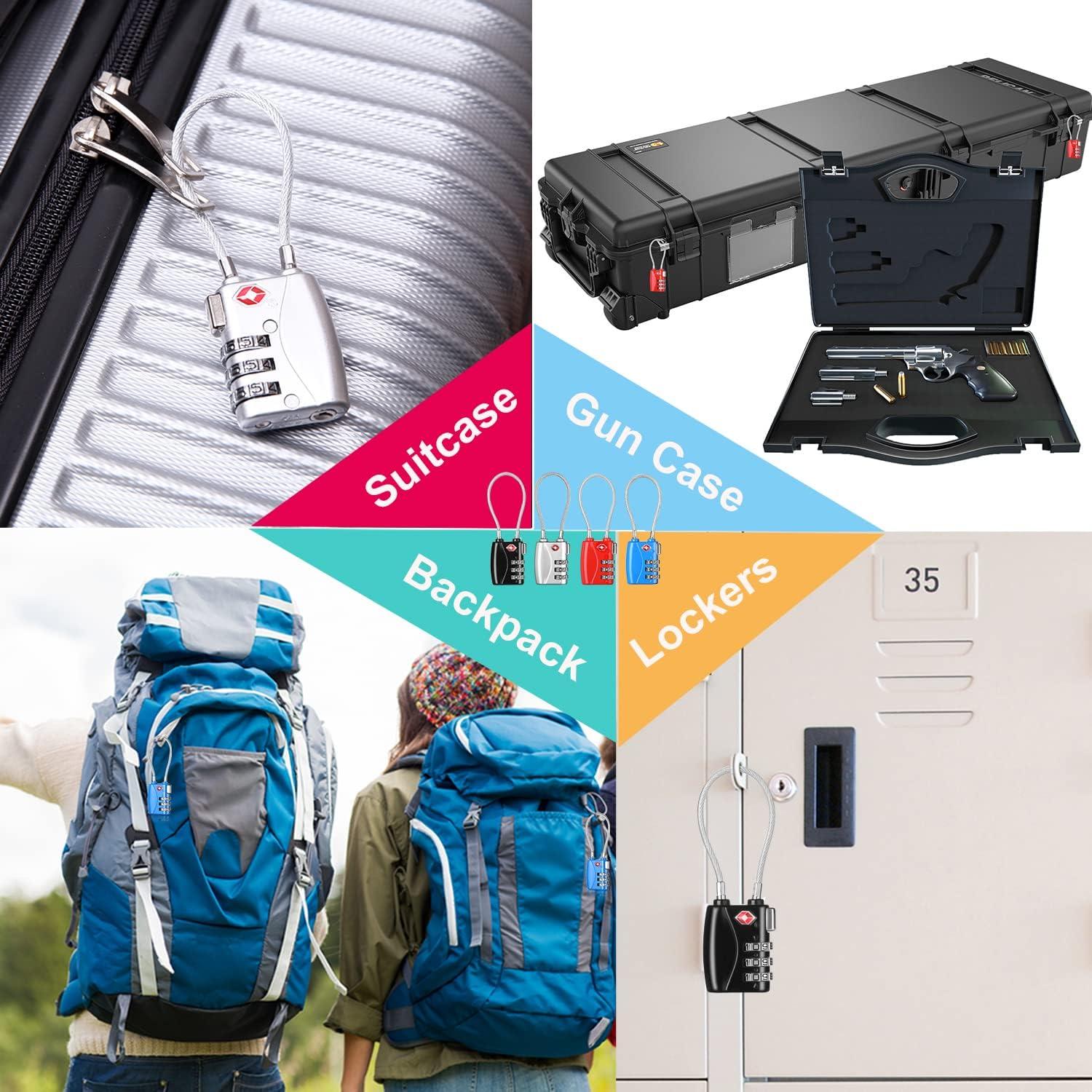 Candados de Equipaje TSA ZHEGE, Paquete de 4, 3 Dígitos, Negro