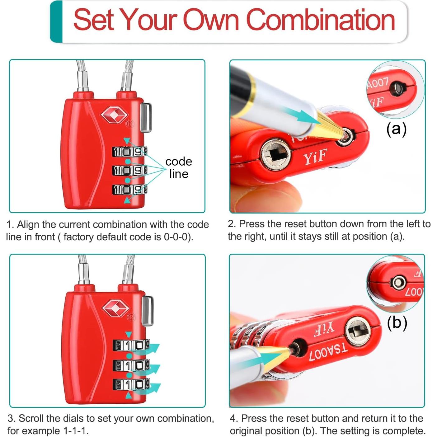 Candados de Equipaje TSA ZHEGE, Paquete de 4, 3 Dígitos, Negro