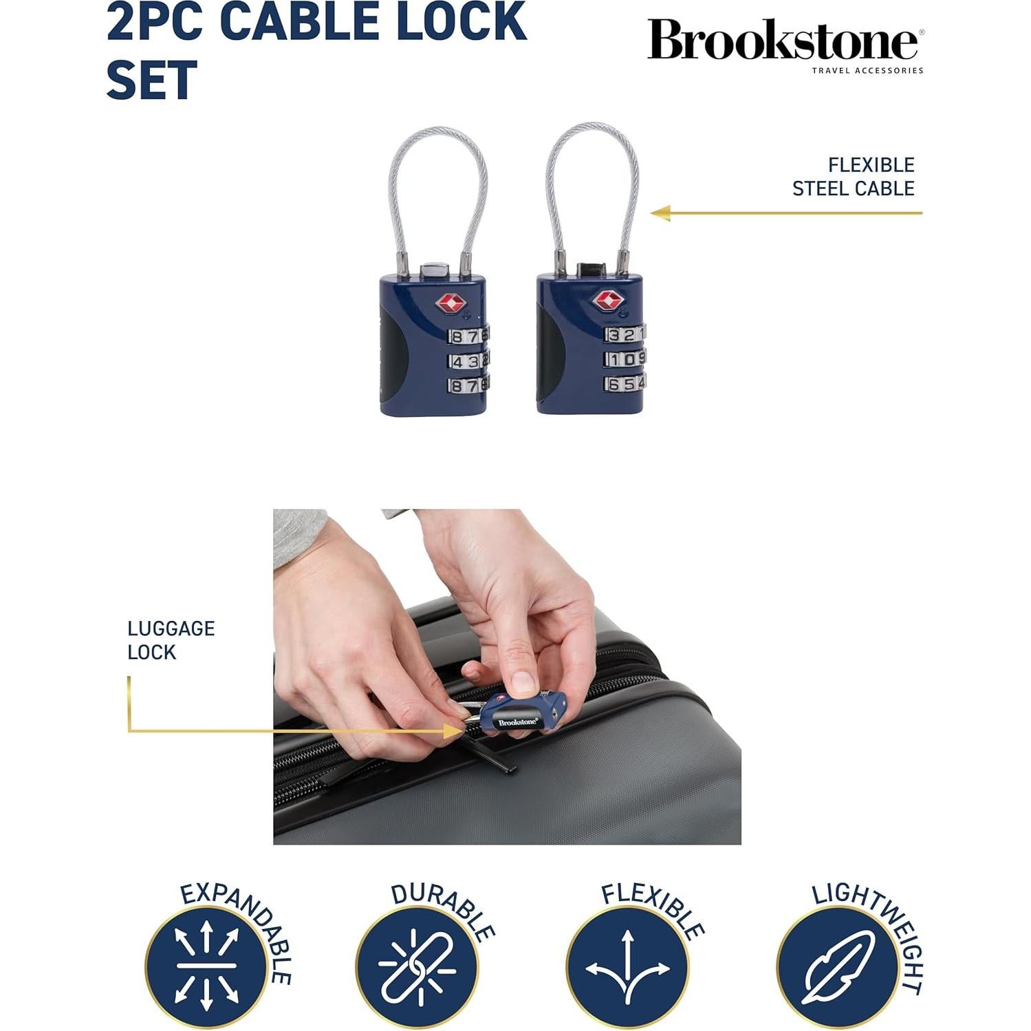 Candado de Cable Brookstone - 2 Unidades TSA 3 Dígitos Azul