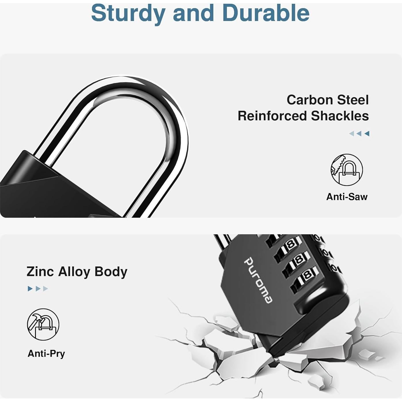 Candado de Combinación Puroma 4 Dígitos Impermeable 2 Pack