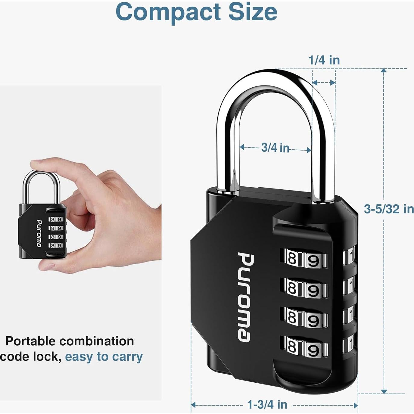 Candado de Combinación Puroma 4 Dígitos Impermeable 2 Pack