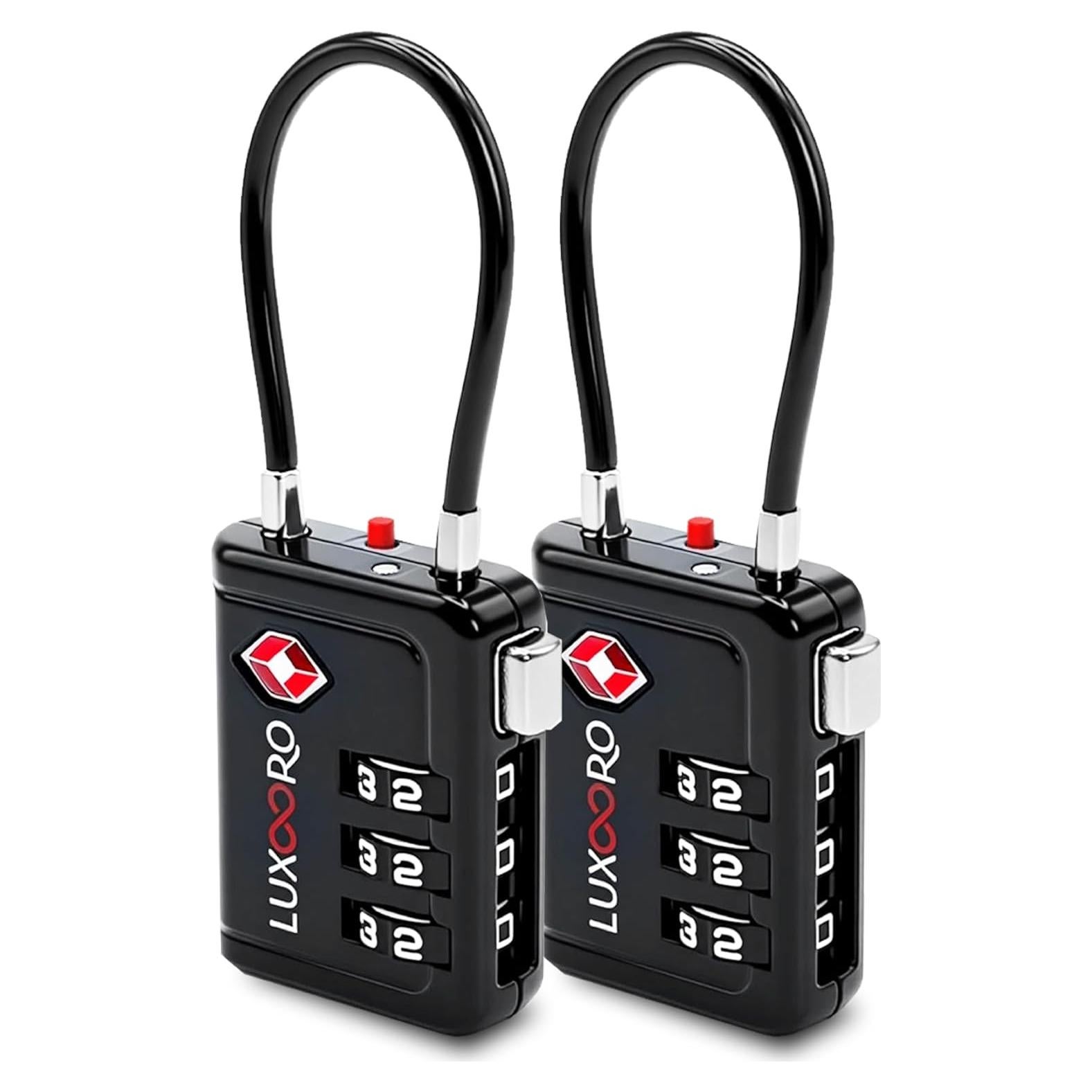 Candado de Equipaje LUXOORO TSA 3 Dígitos Reajustable Negro - 2 Paquete