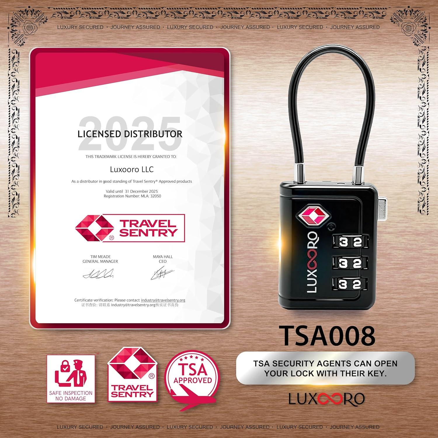 Candado de Equipaje LUXOORO TSA 3 Dígitos Reajustable Negro - 2 Paquete