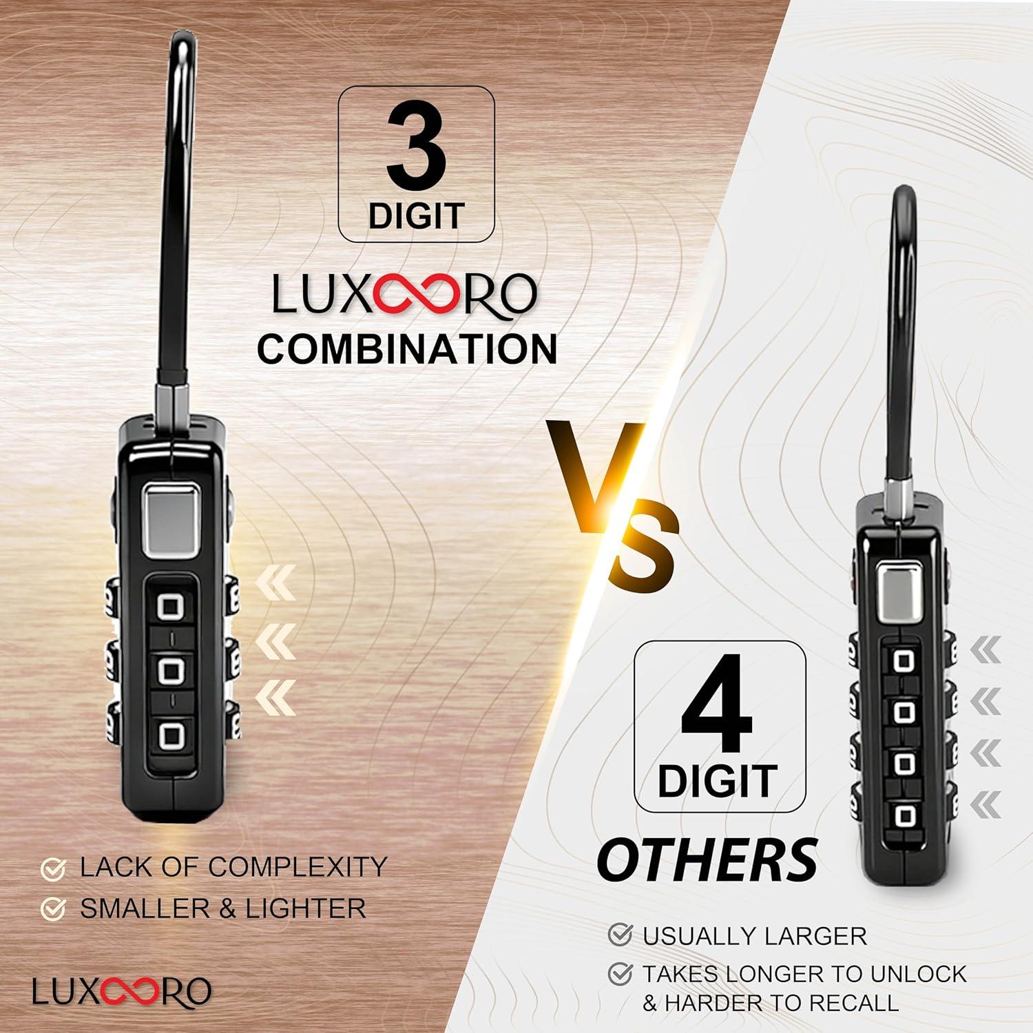 Candado de Equipaje LUXOORO TSA 3 Dígitos Reajustable Negro - 2 Paquete