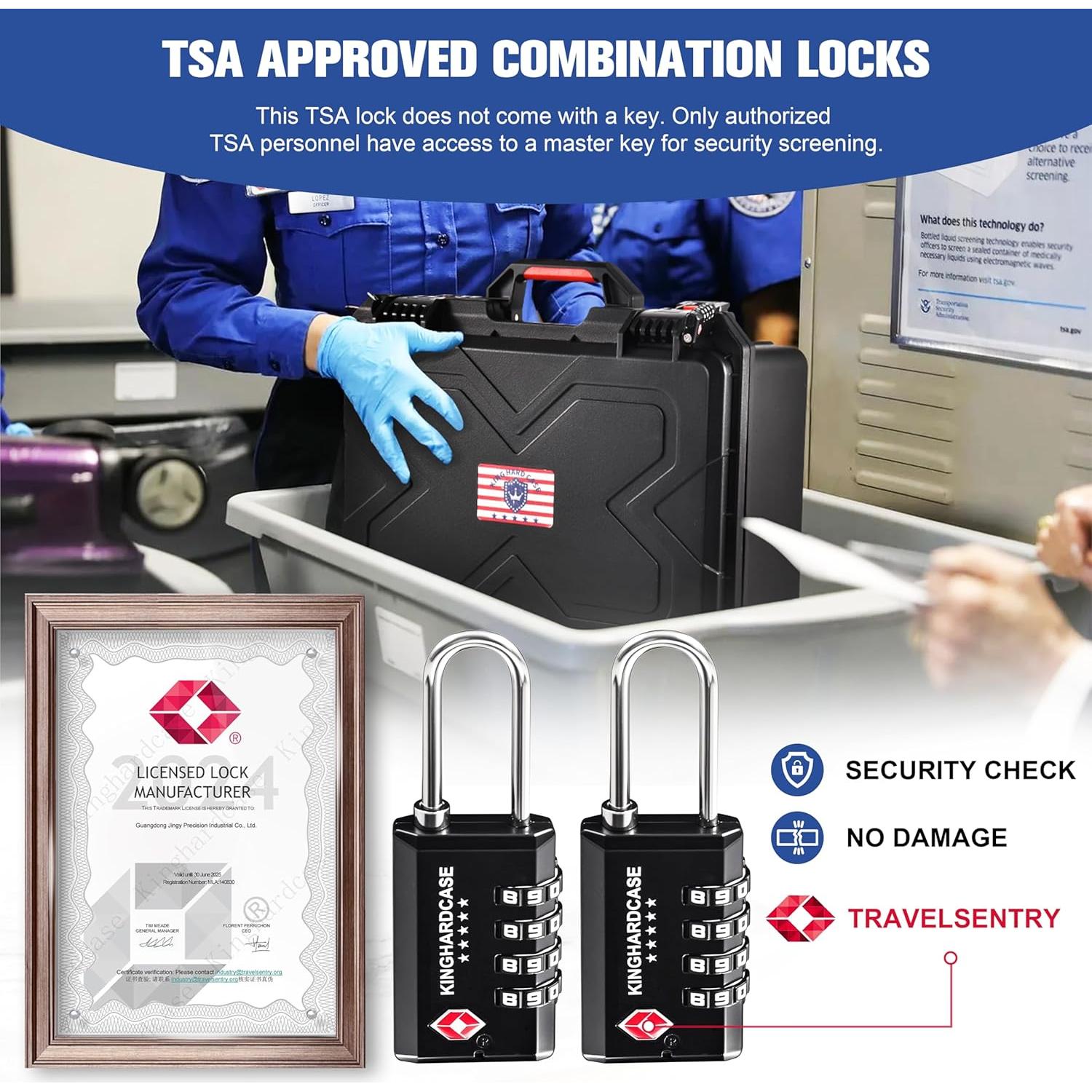 Paquete de 2 Candados TSA Kinghardcase de Combinación 4 Dígitos