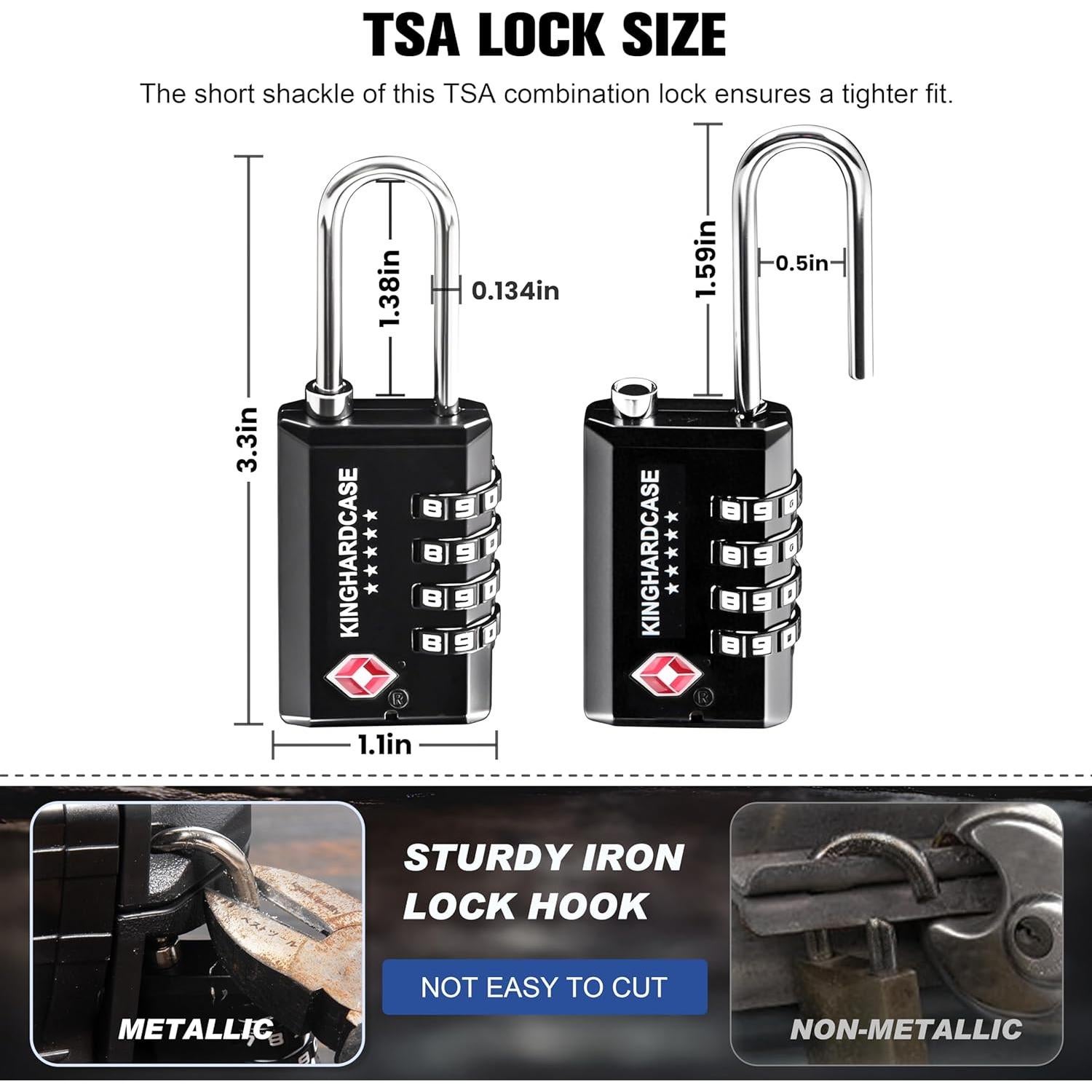 Paquete de 2 Candados TSA Kinghardcase de Combinación 4 Dígitos