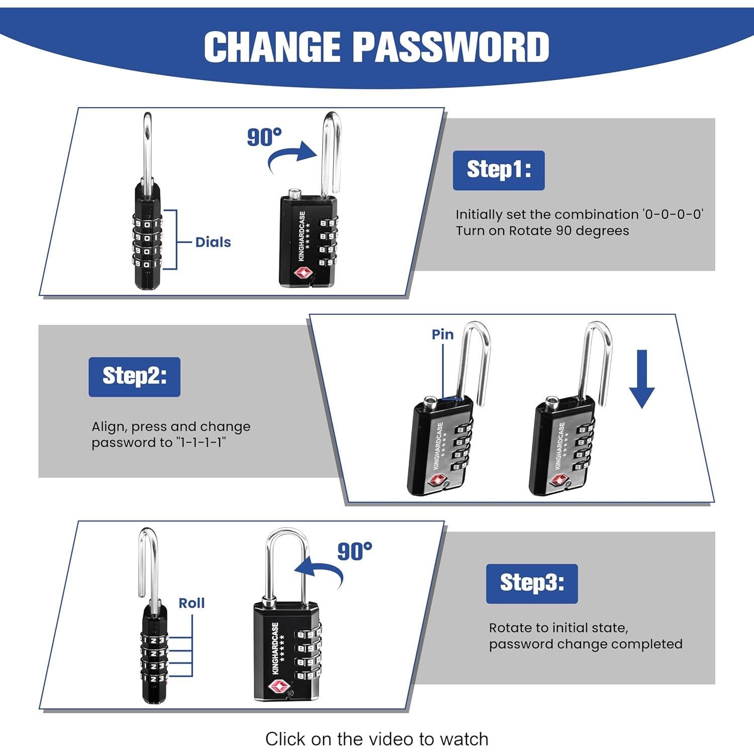Paquete de 2 Candados TSA Kinghardcase de Combinación 4 Dígitos