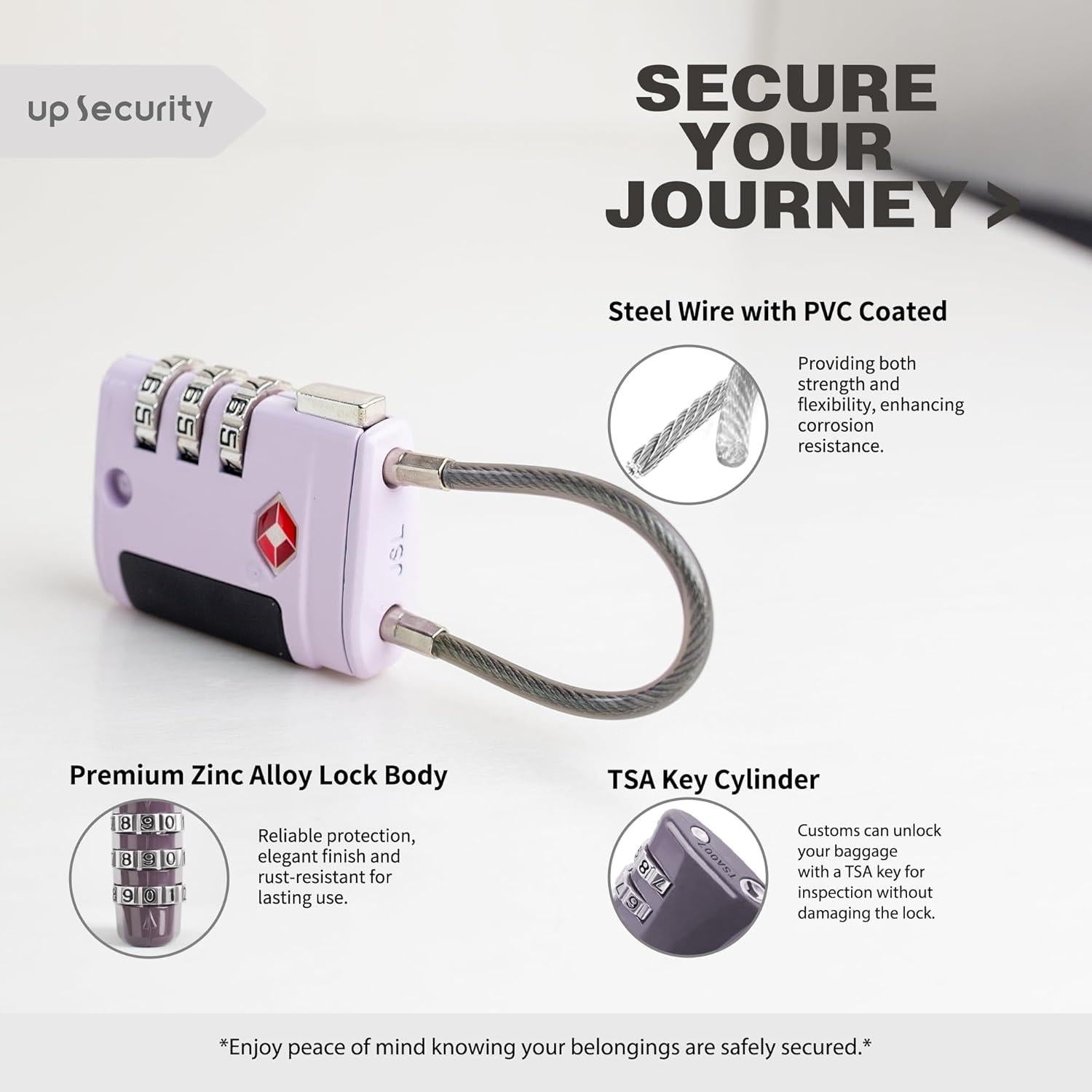 Candado de Combinación TSA UP Security - Negro y Morado