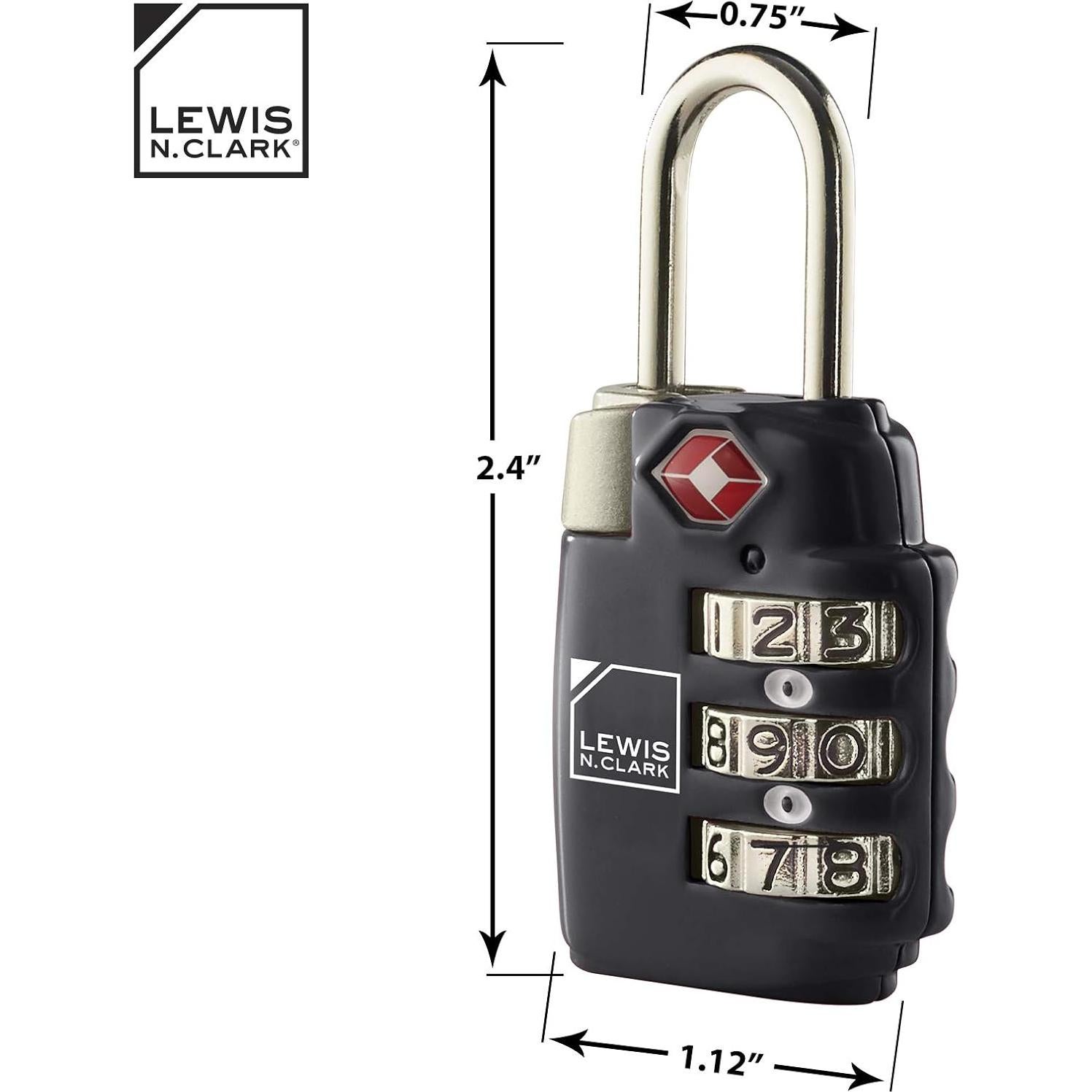 Candado de Equipaje TSA Lewis N. Clark 3 Dígitos Negro - Paquete de 2