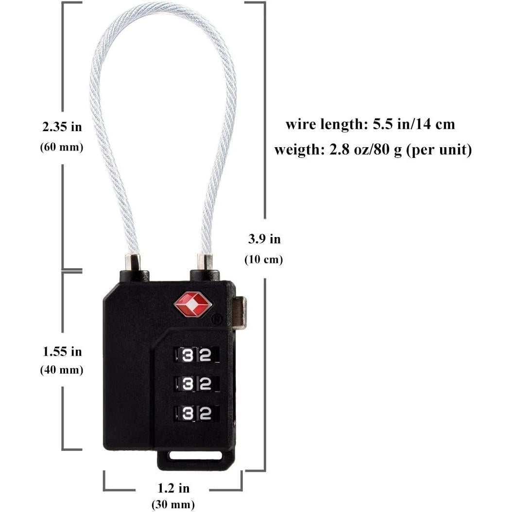 Candado de Combinación TSA Zhovee 3 Dígitos Negro 4-Pack