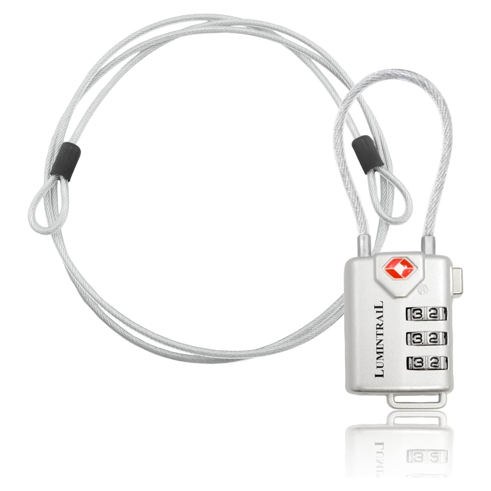 Candado TSA Lumintrail Plata 3 Dígitos con Cable 1.22m