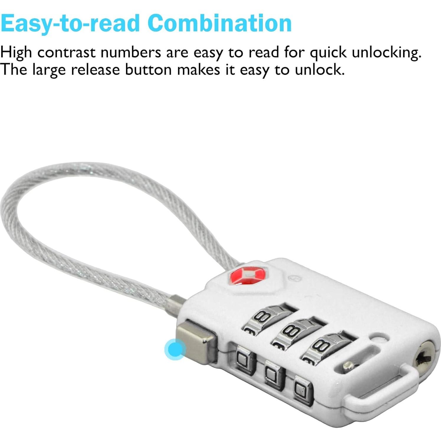 Candado TSA Lumintrail Plata 3 Dígitos con Cable 1.22m