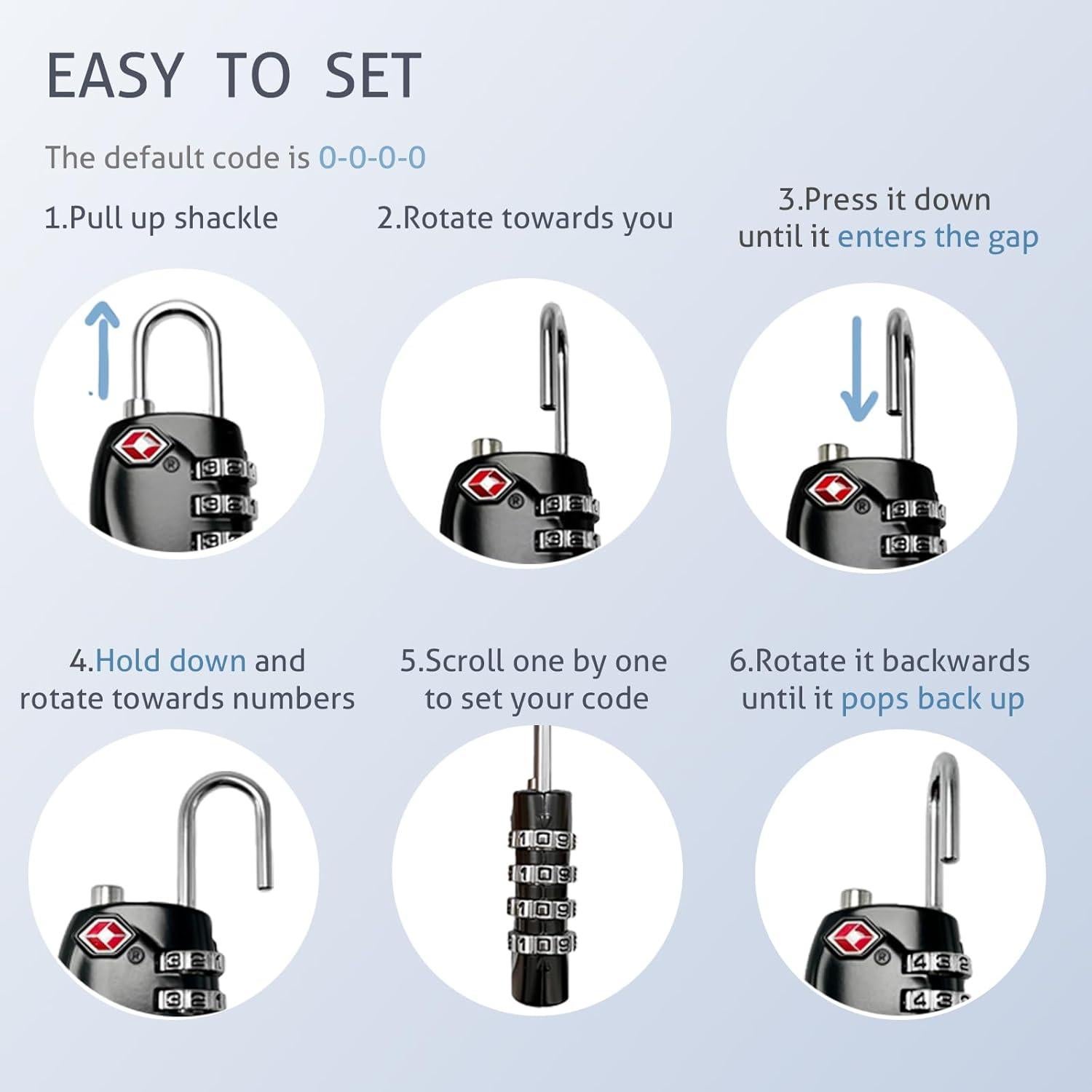 TSA Approved Locks for Luggage TSA Locks for Gun Case Lock 4 Digit Combination Lock Travel Locks TSA Approved Suitcase Locks Combo Lock with Code