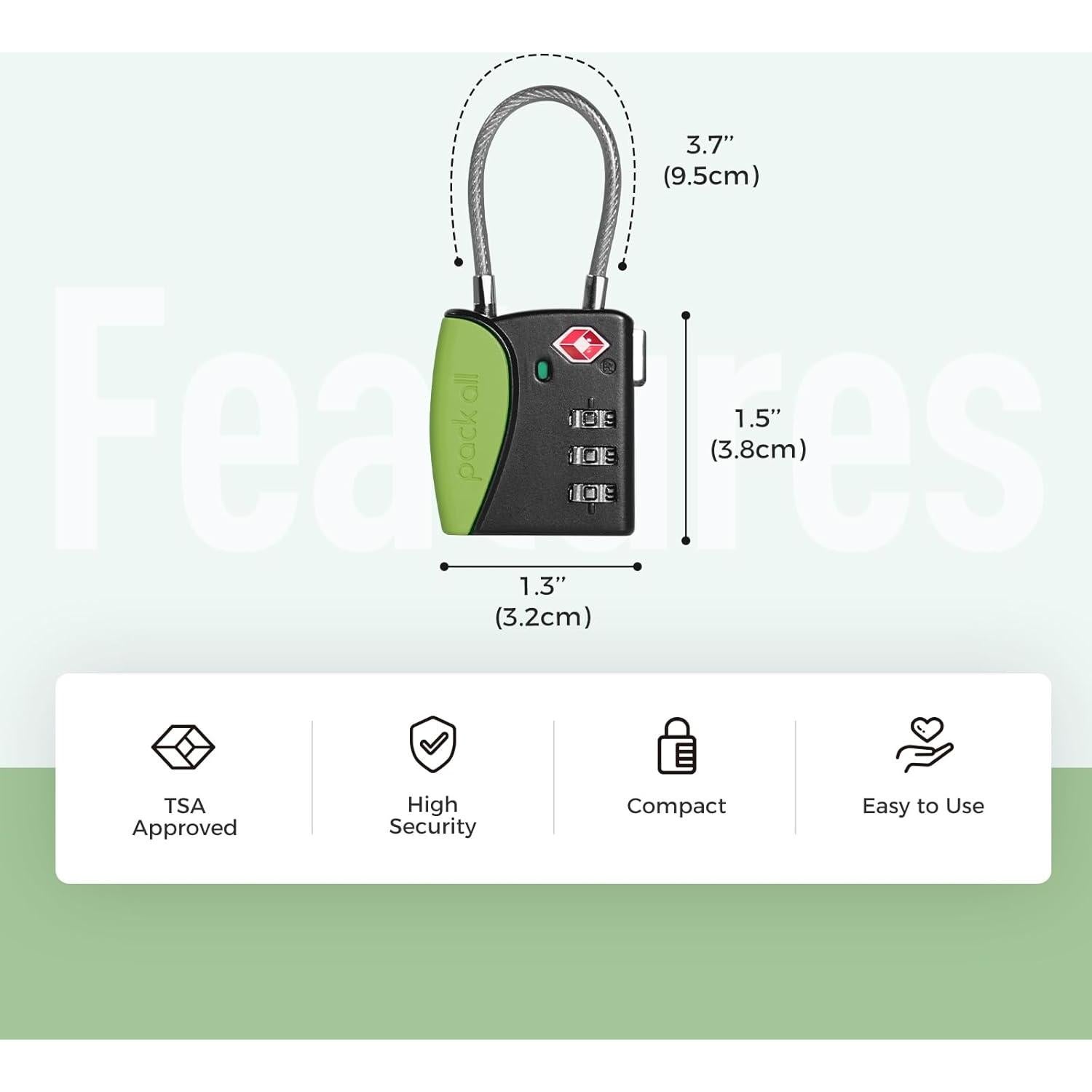 Candado de Equipaje Pack All TSA Combinación 3 Dígitos Verde