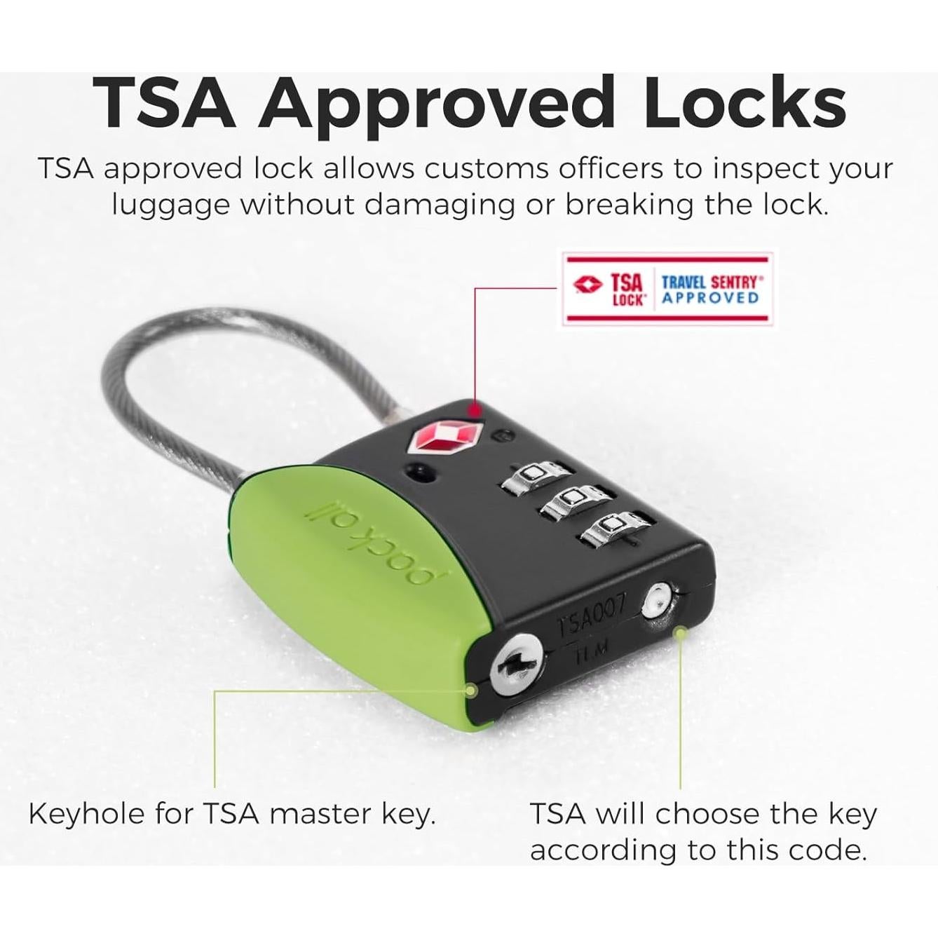 Candado de Equipaje Pack All TSA Combinación 3 Dígitos Verde