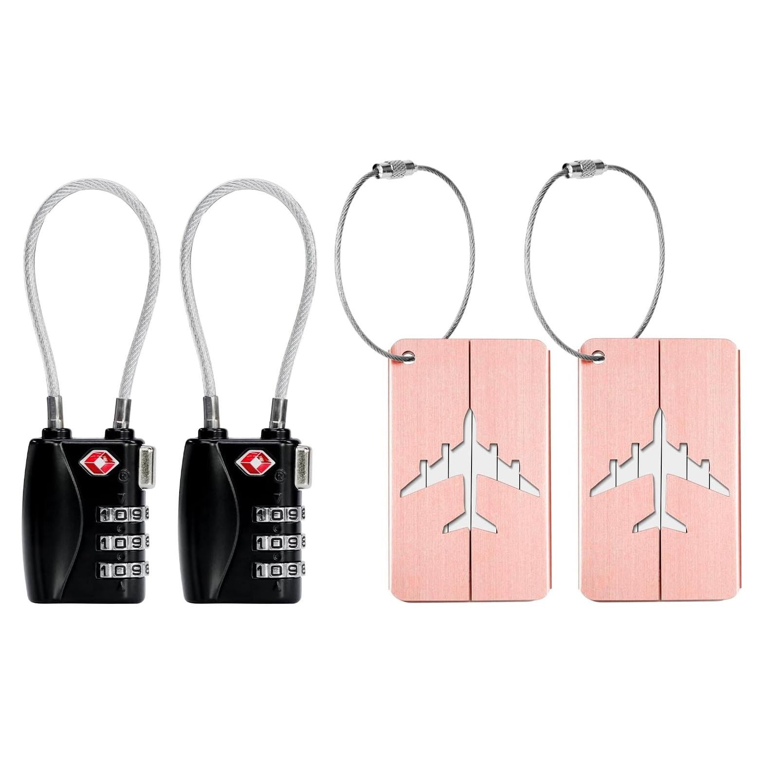 AOUTACC 2 Pack Candado TSA y Etiquetas de Equipaje Aluminio