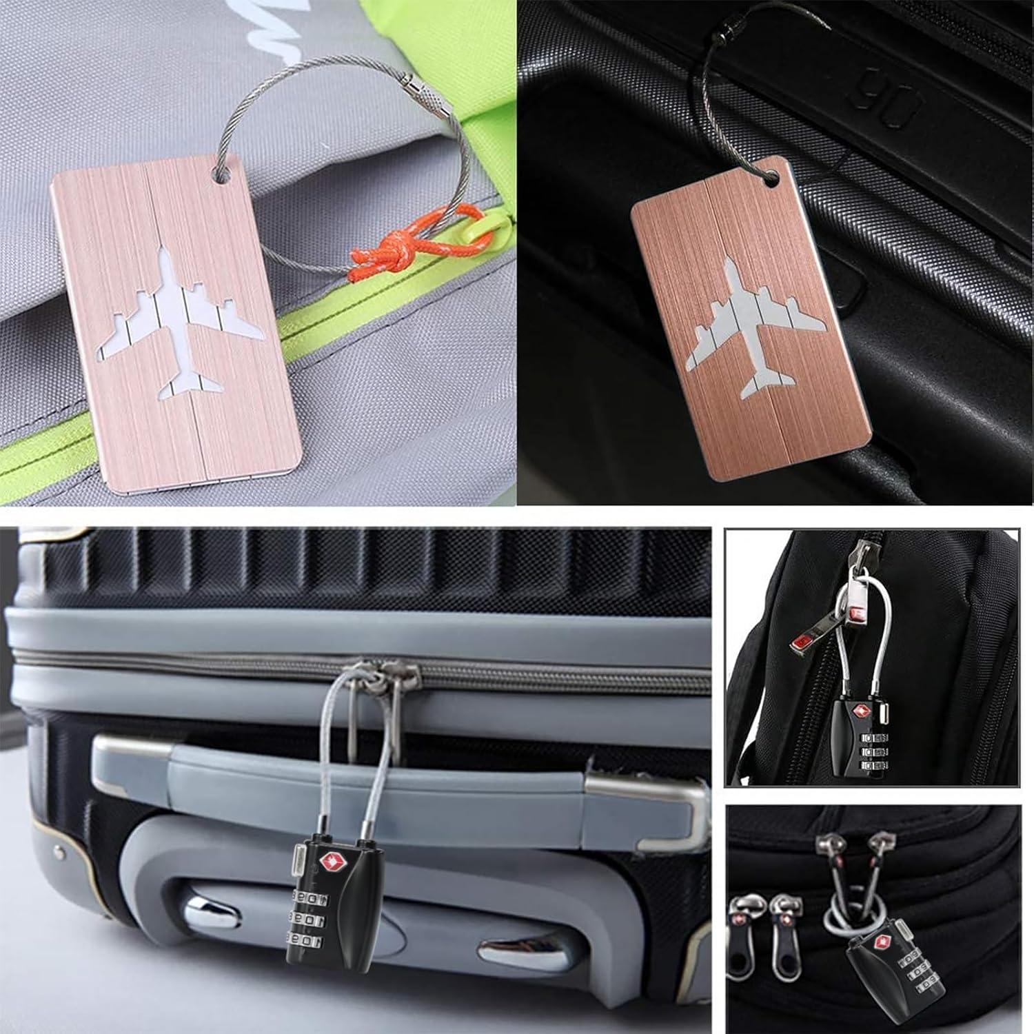 AOUTACC 2 Pack Candado TSA y Etiquetas de Equipaje Aluminio