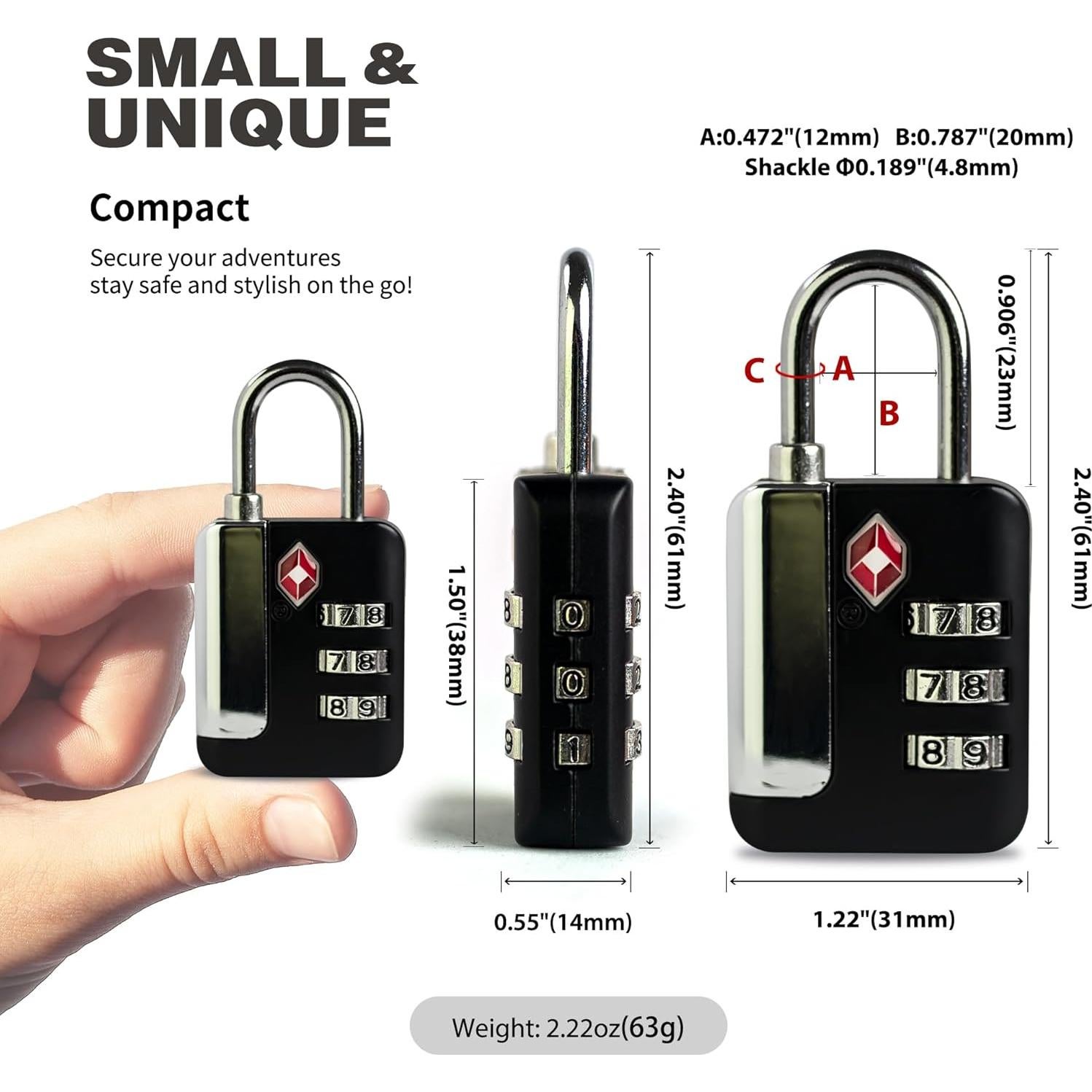 Candado TSA de Combinación UP Security 3 Dígitos Negro
