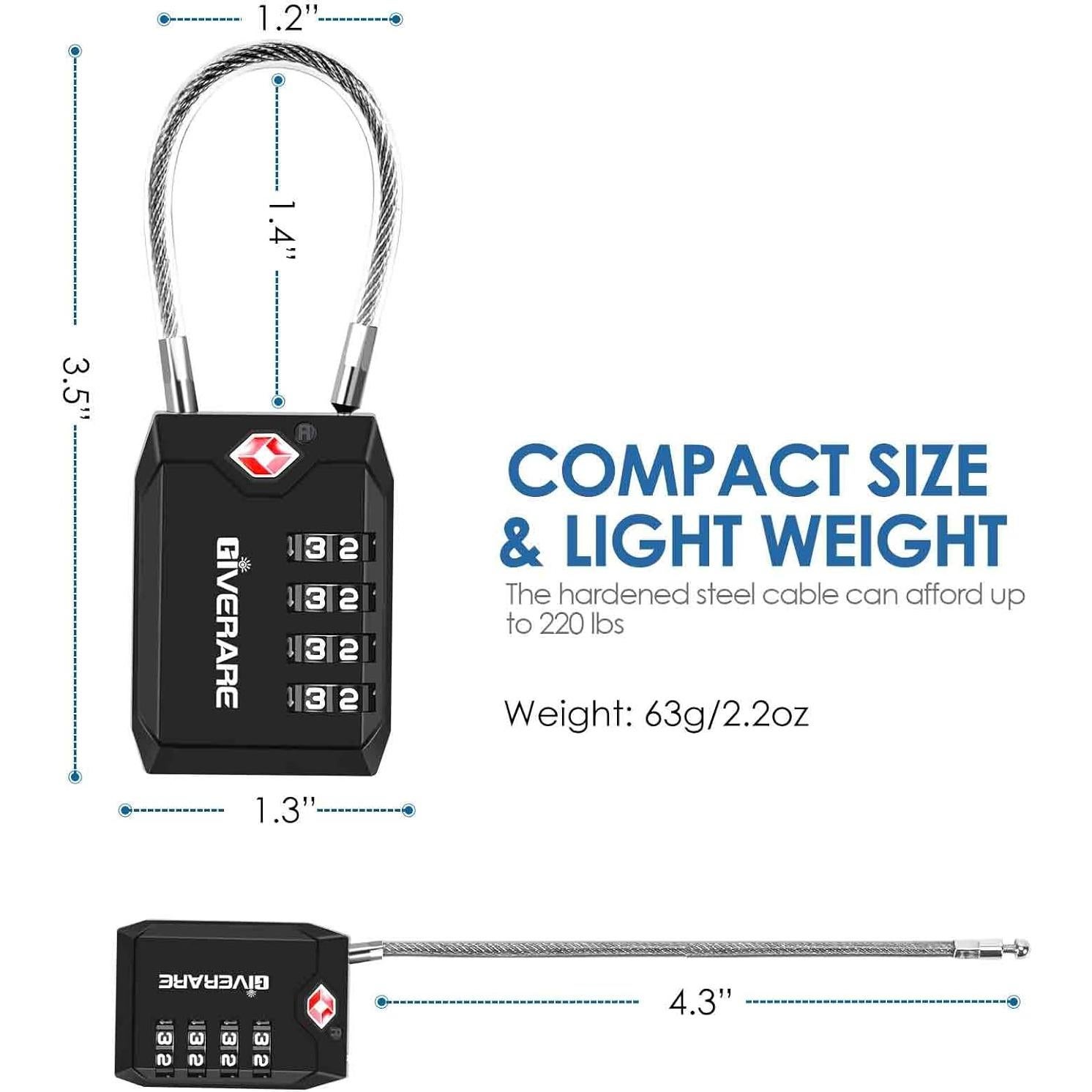 2 Candados de Equipaje GIVERARE Aprobados por TSA 4 Dígitos